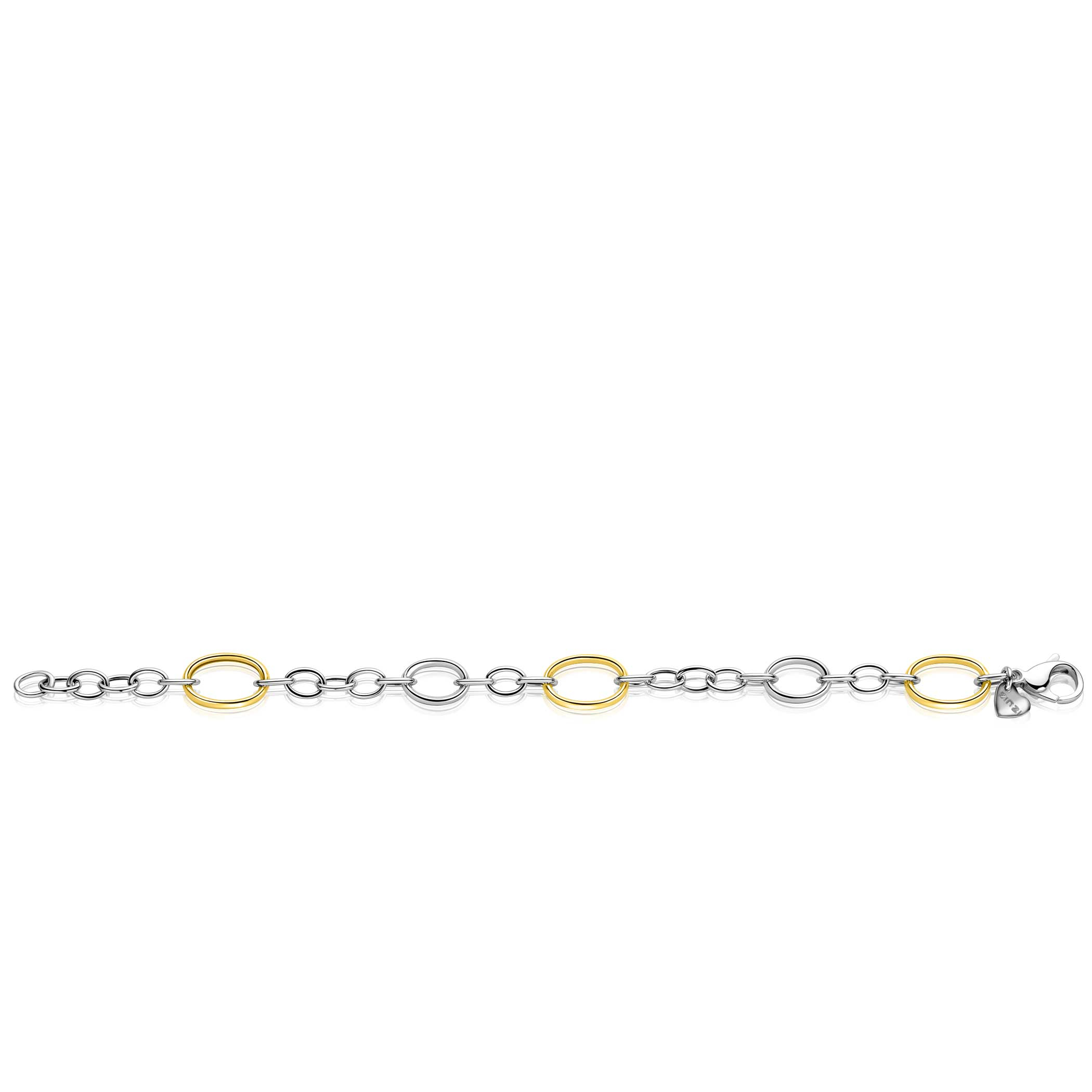 ZINZI bicolor zilveren schakelarmband met drie ovale goldplated schakels ZIA2785