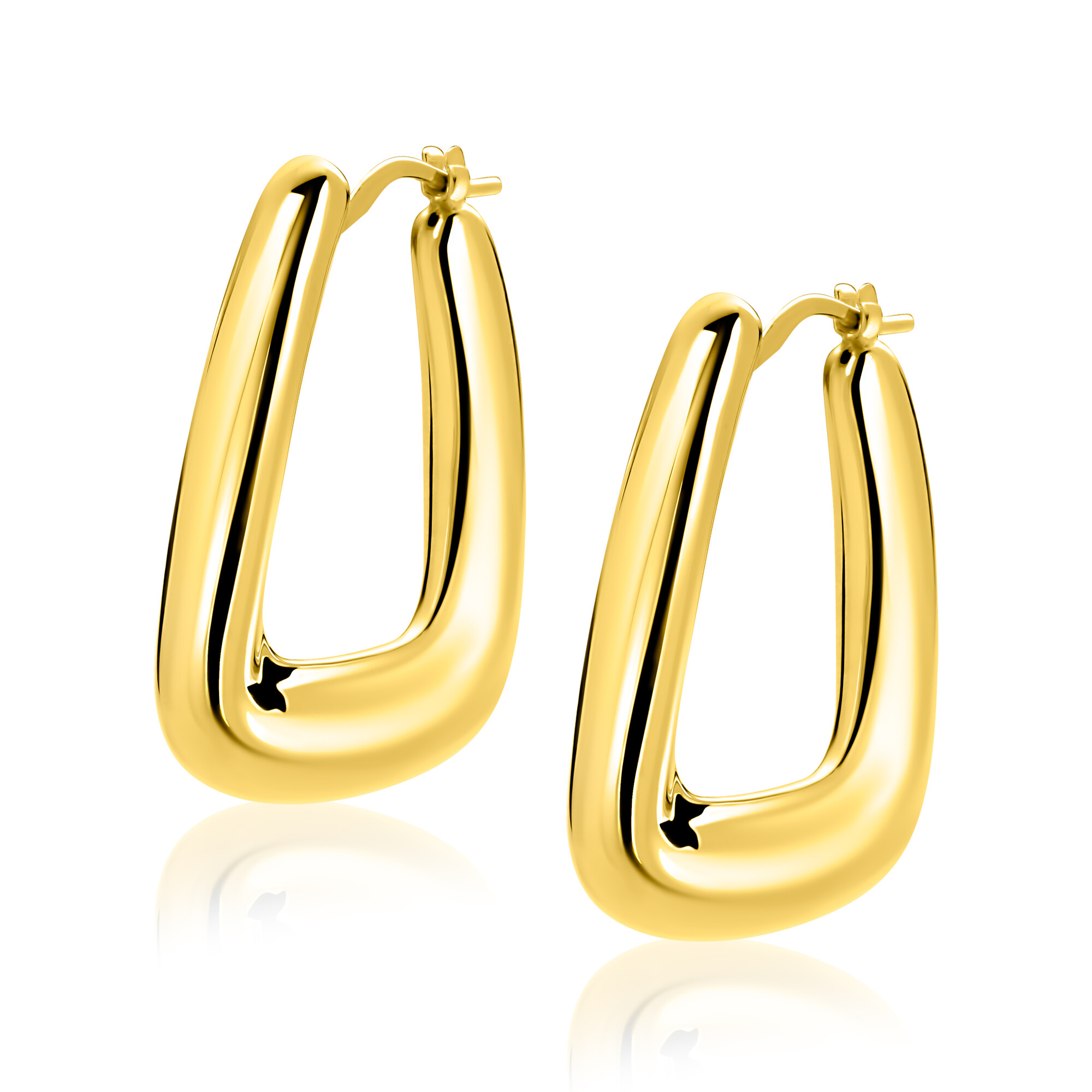 33mm ZINZI gold plated zilveren oorringen met brede buis en rechthoekig model, handige bovensluiting  ZIO2748G