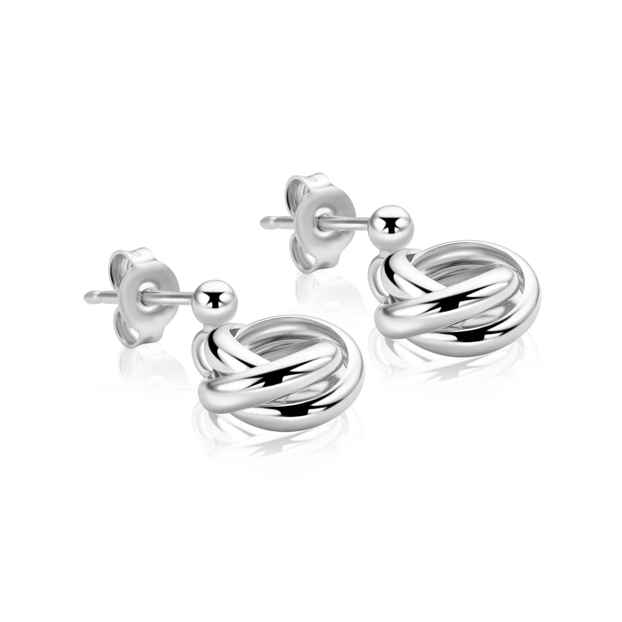 17mm ZINZI zilveren oorstekers met drie verbonden ringen (knoop-stijl) ZIO2890