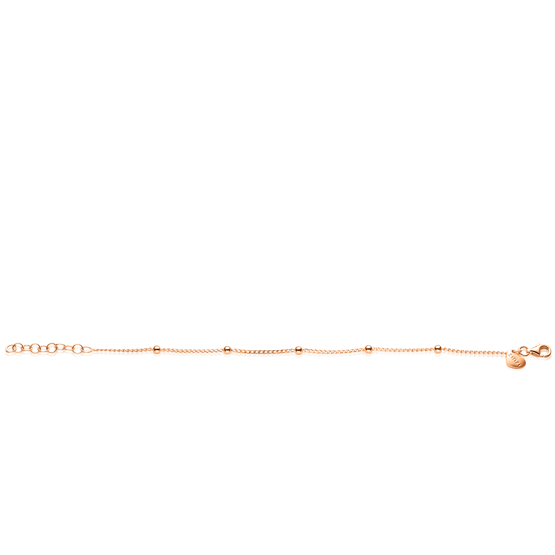 ZINZI rosé plated zilveren gourmet schakelarmband met vijf glanzende bolletjes (3mm breed) ZIA2714R