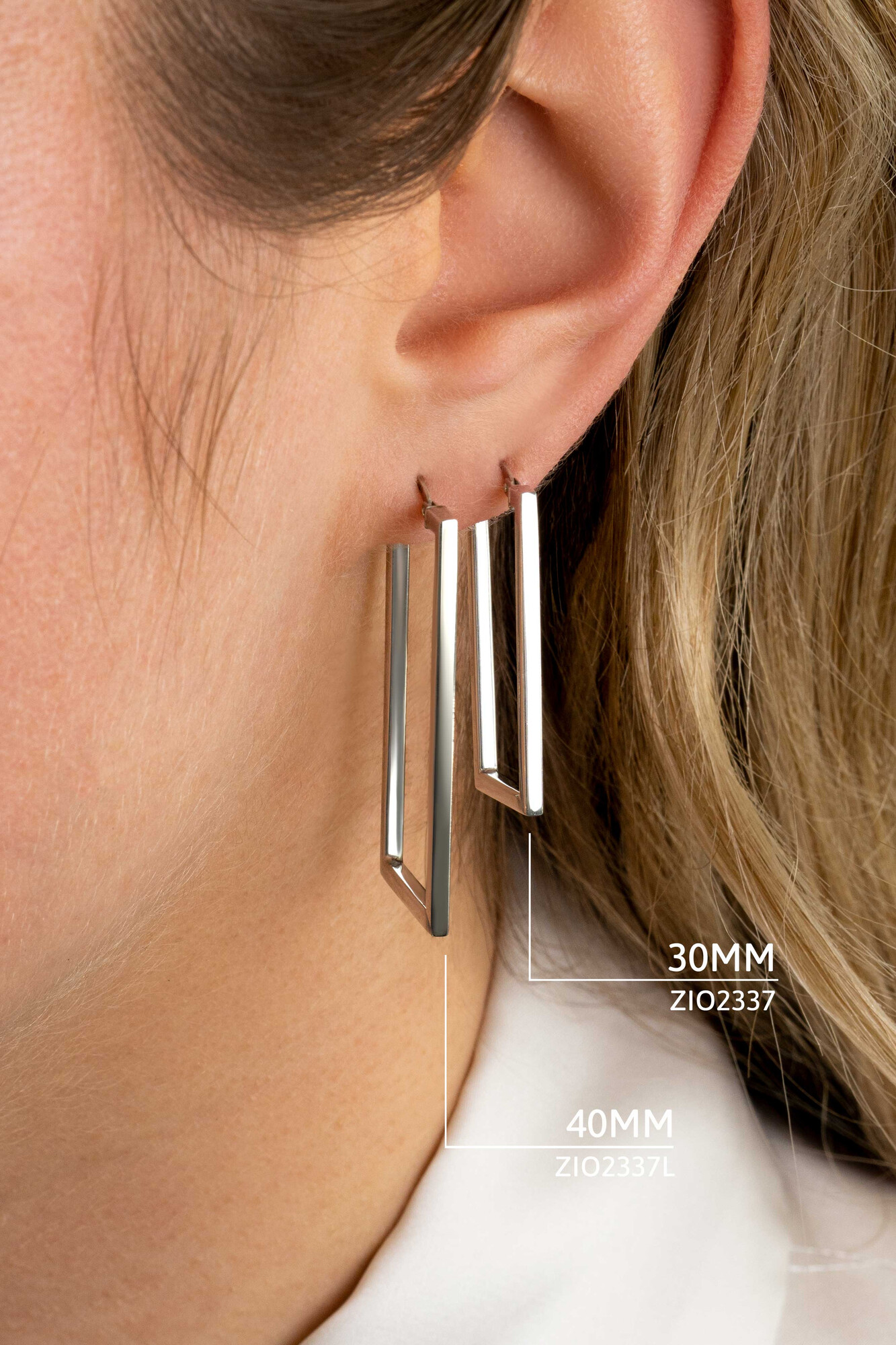 ZINZI zilveren trendy oorringen 30mm in rechthoek vorm buisdikte 2mm ZIO2337