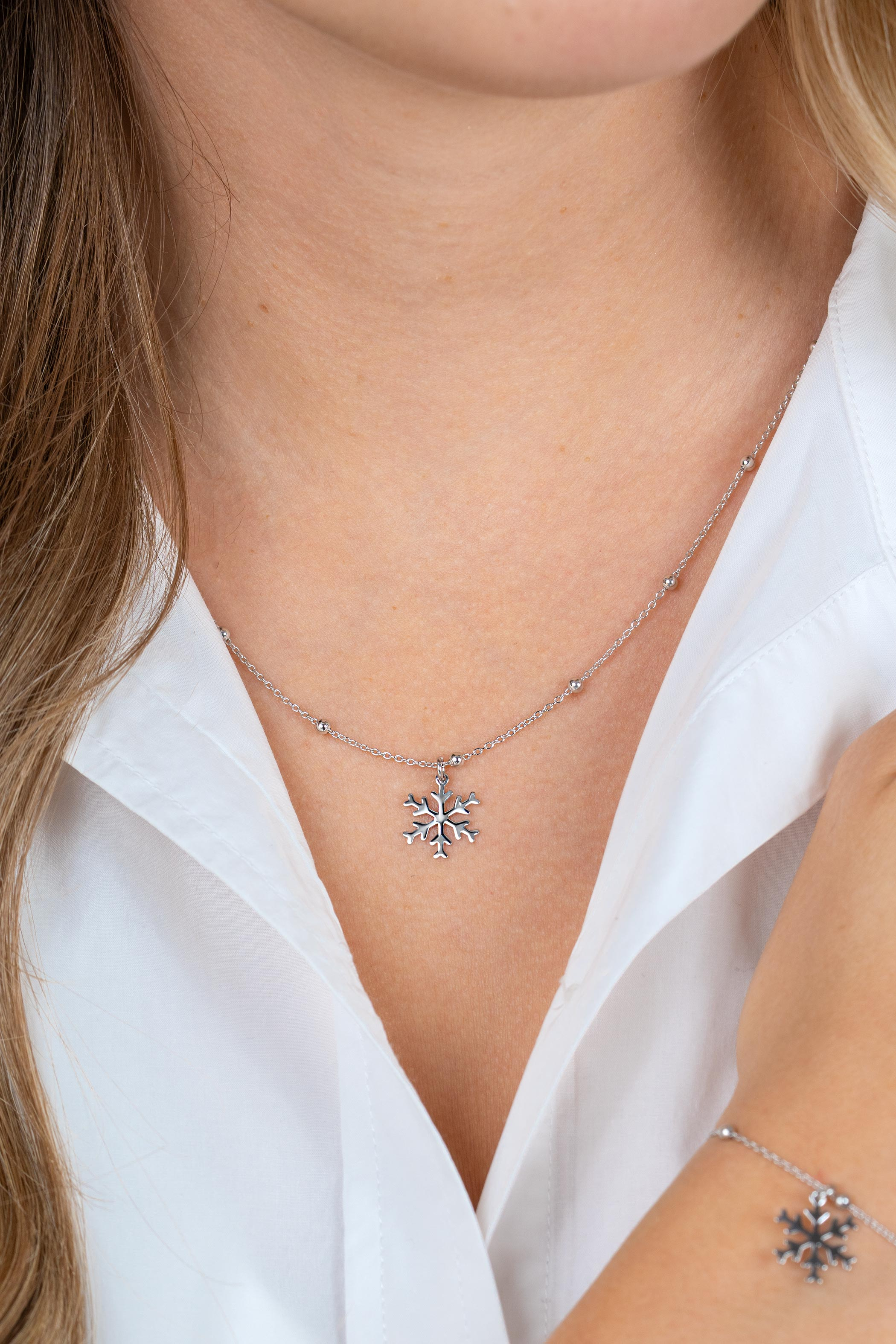 ZINZI zilveren bolletjes ketting 48cm met sneeuwvlok hanger ZIC2777