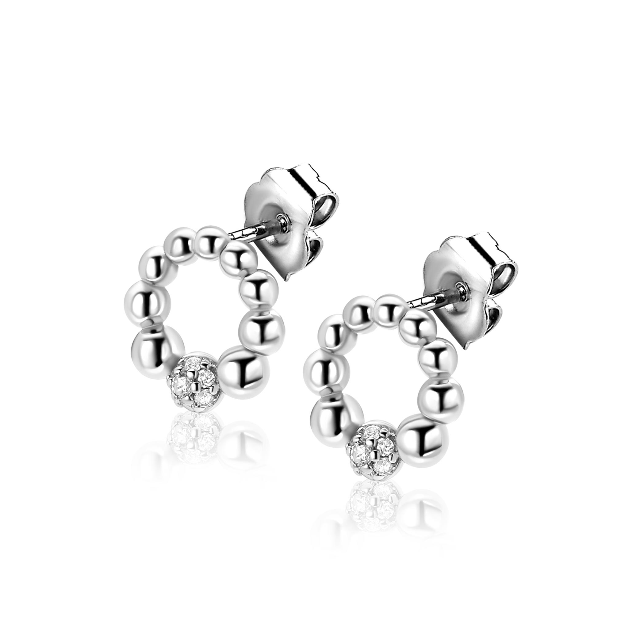 8mm ZINZI zilveren oorstekers in bolletjesvorm met een sprankelend zirkonia-bolletje ZIO2817