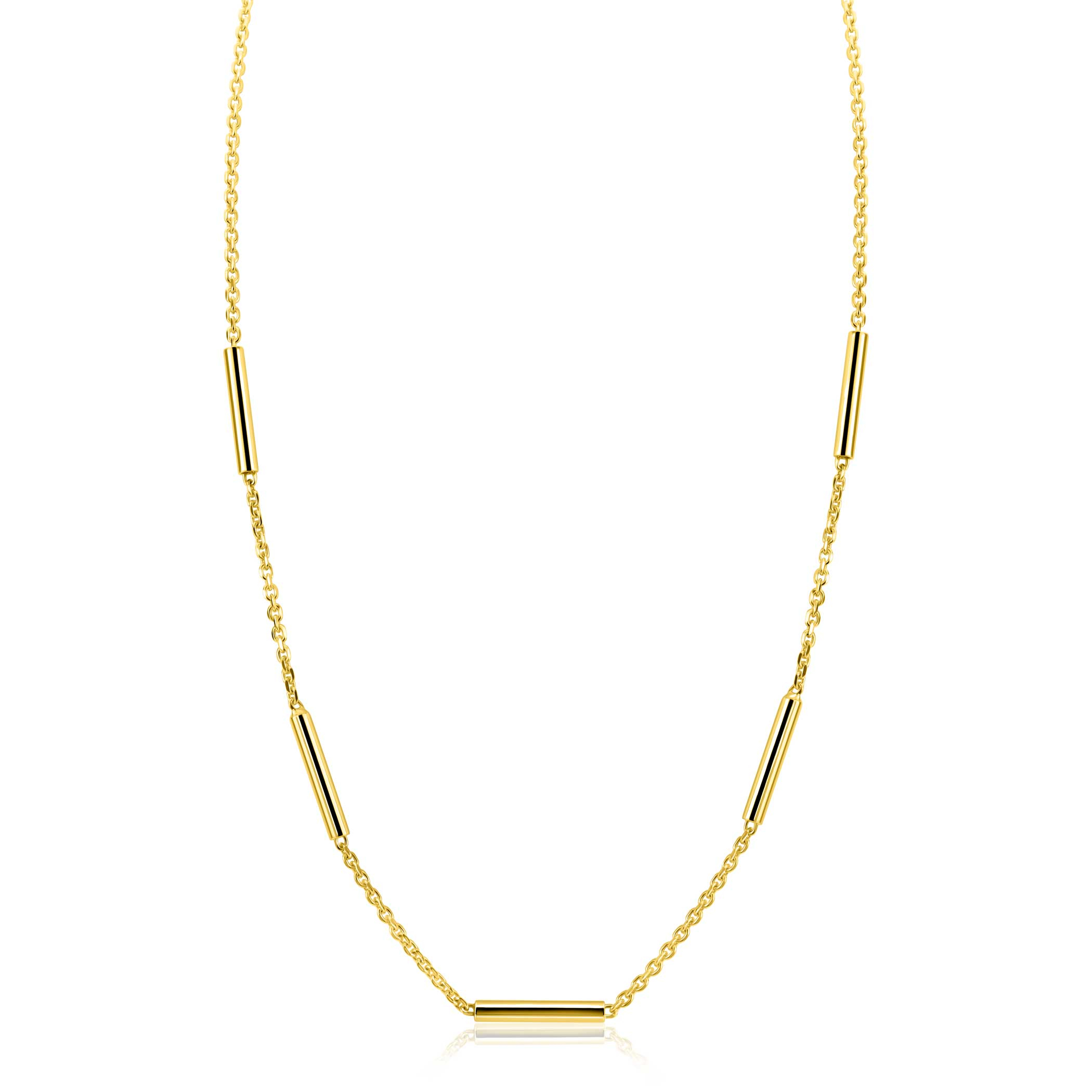 ZINZI gold plated zilveren schakelketting 45cm met vijf gladde ronde staafjes ZIC2800G