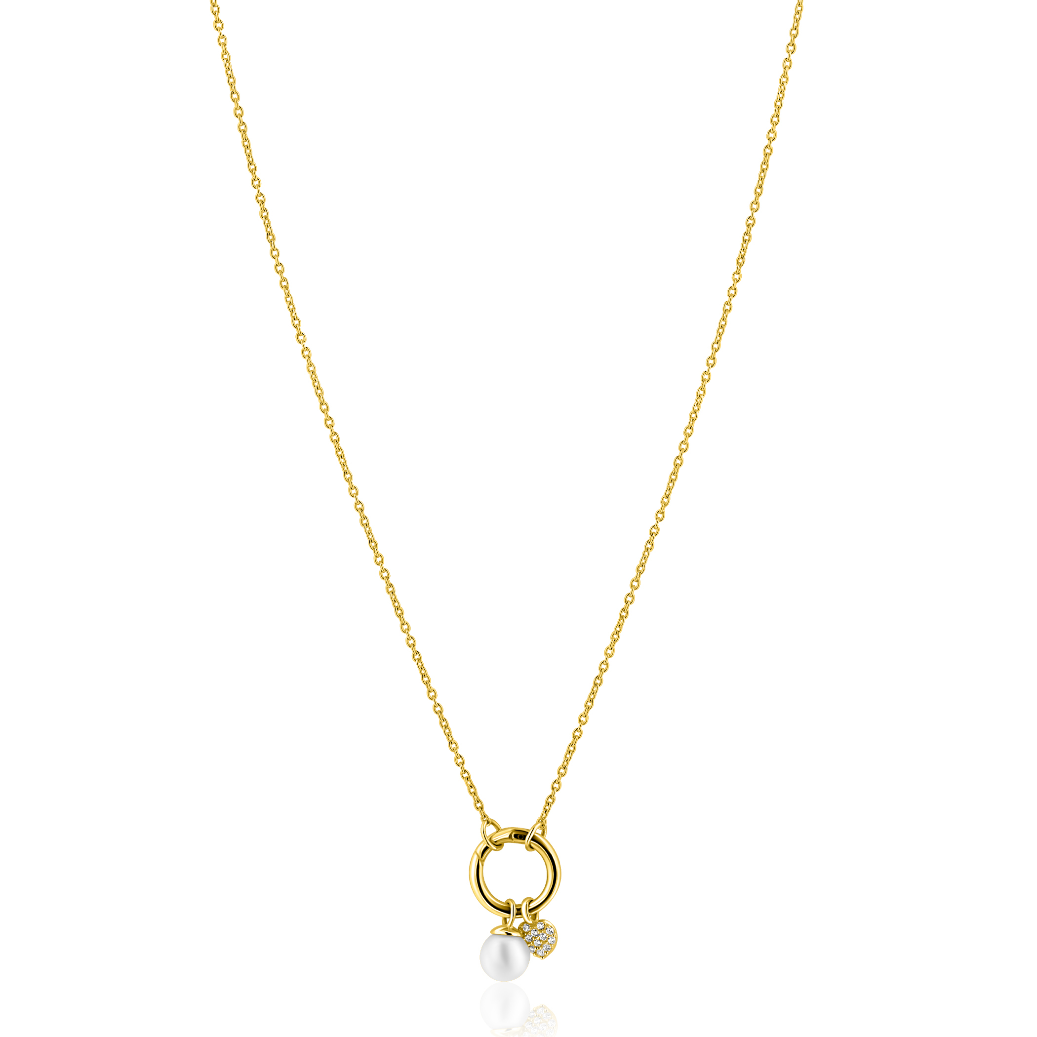 ZINZI gold plated zilveren ketting met ronde sluitring en twee luxe bedels 42-45cm ZIC2738