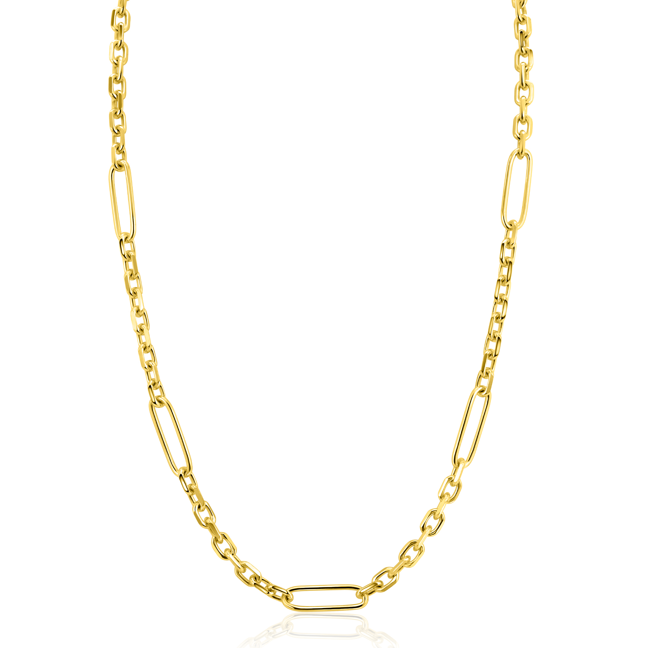 ZINZI gold plated zilveren schakelketting met vijf lange ovale schakels 5,5mm breed 43-47cm ZIC2711G