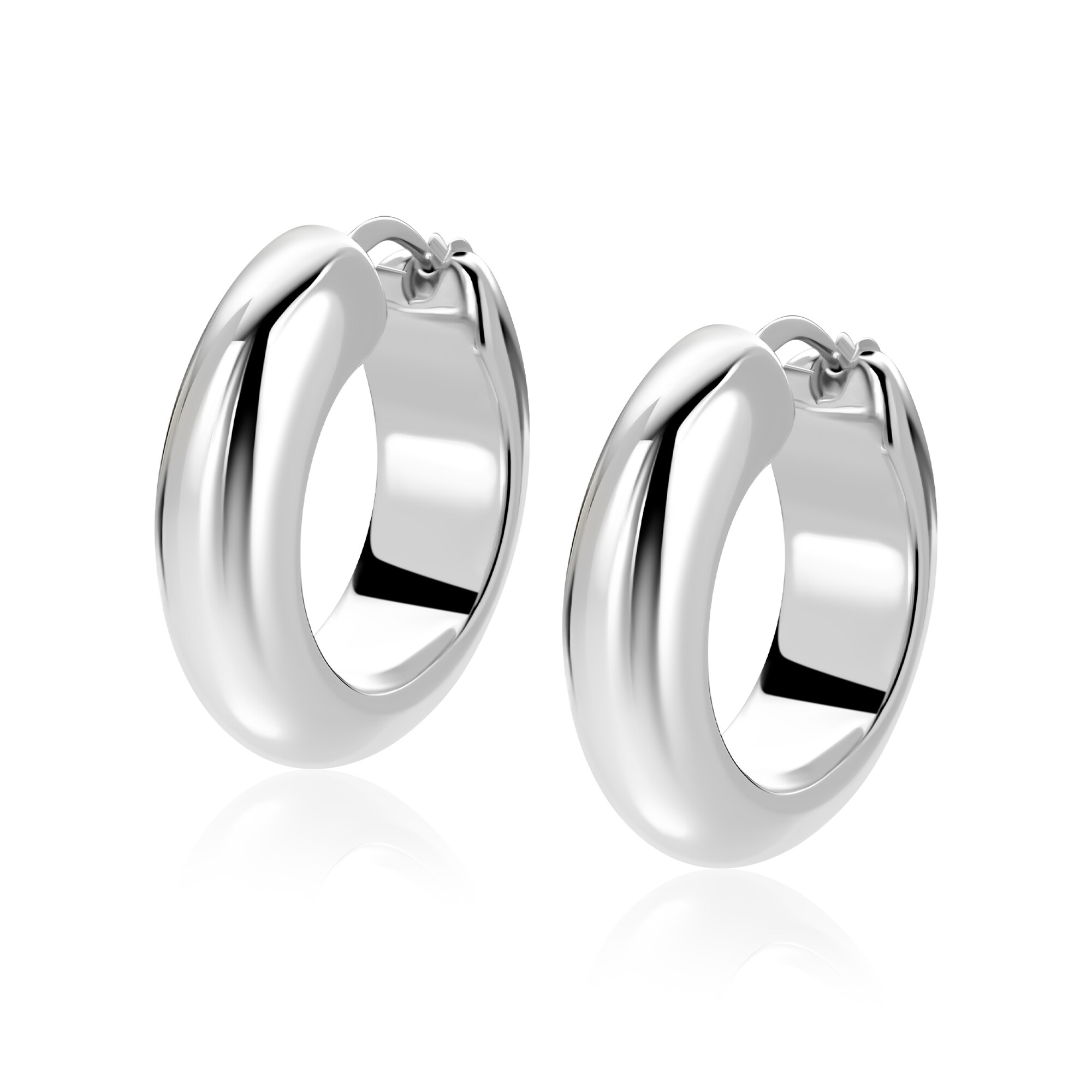 28mm ZINZI zilveren oorringen met brede buis (8mm) en rond model, handige bovensluiting  ZIO2749