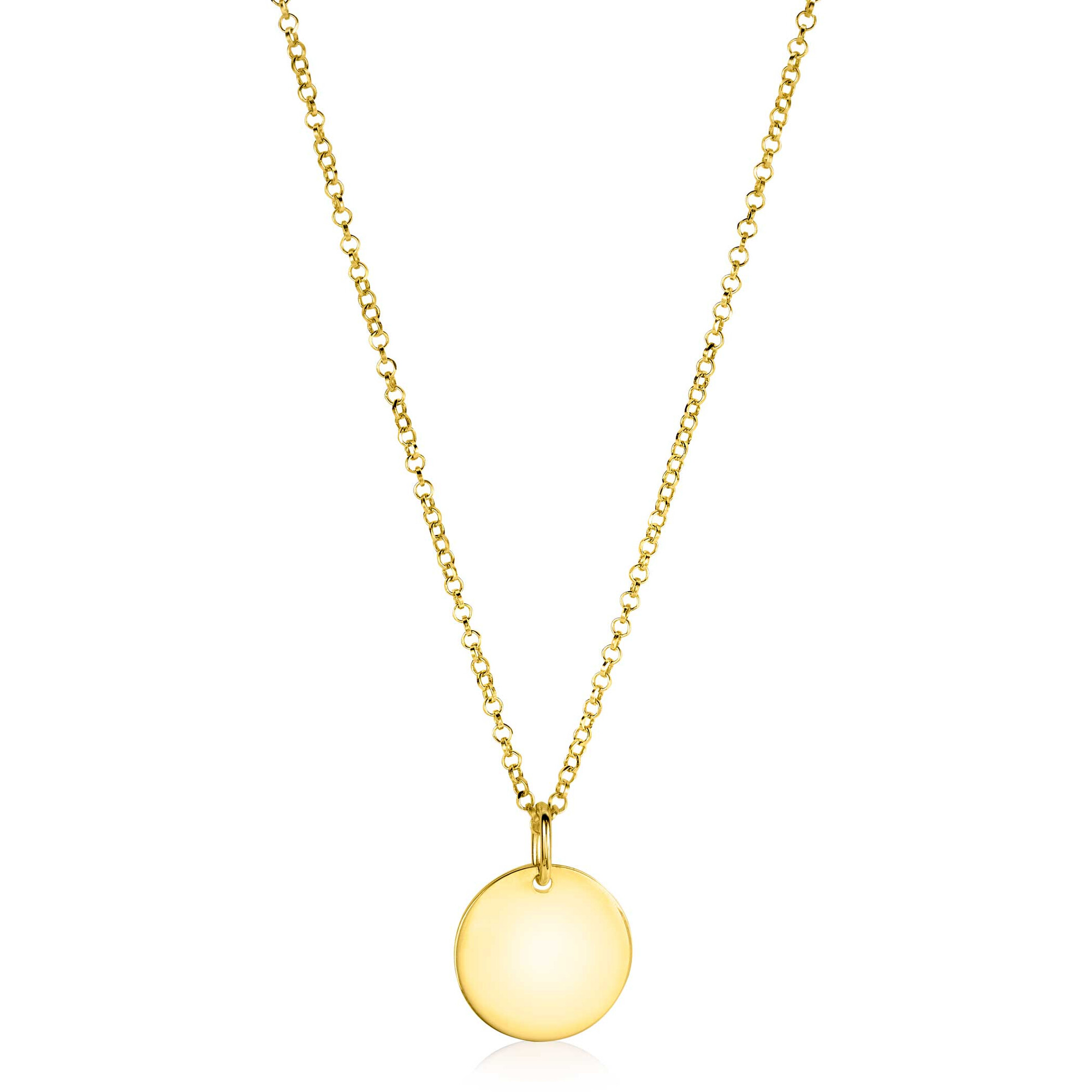 15mm ZINZI gold plated zilveren hanger glad rond plaatje voor gravure ZIH2345G15 (zonder collier)