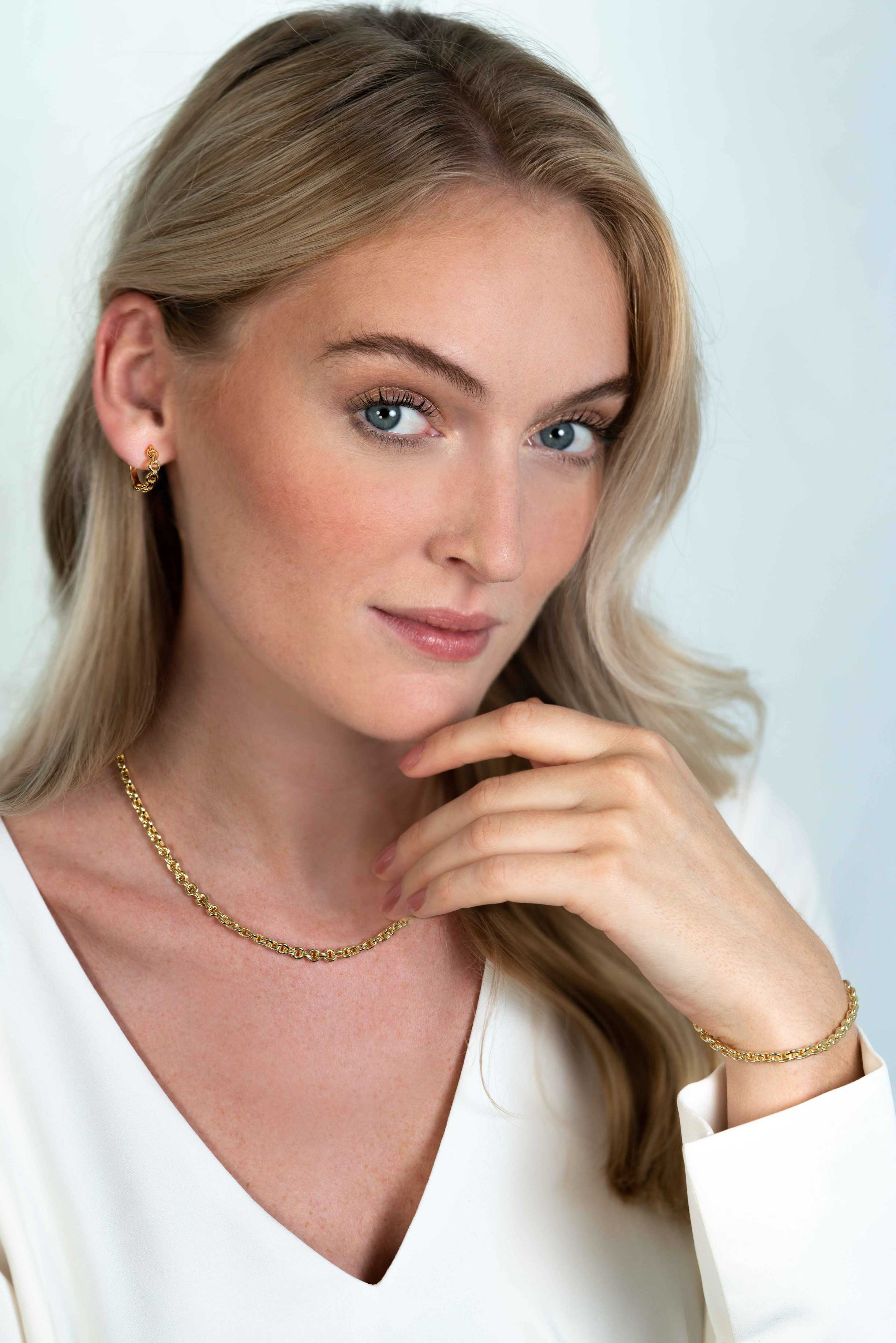 ZINZI zilveren ketting 45cm in14K geelverguld met ronde schakels 5mm breed ZIC2239G