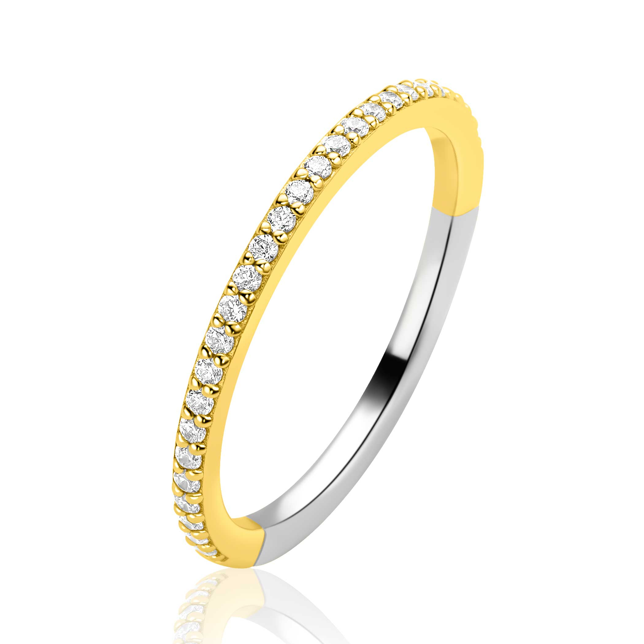 ZINZI goldplated zilveren aanschuifring (1,7mm breed) met een subtiele rij sprankelende zirkonia's ZIR2794YC