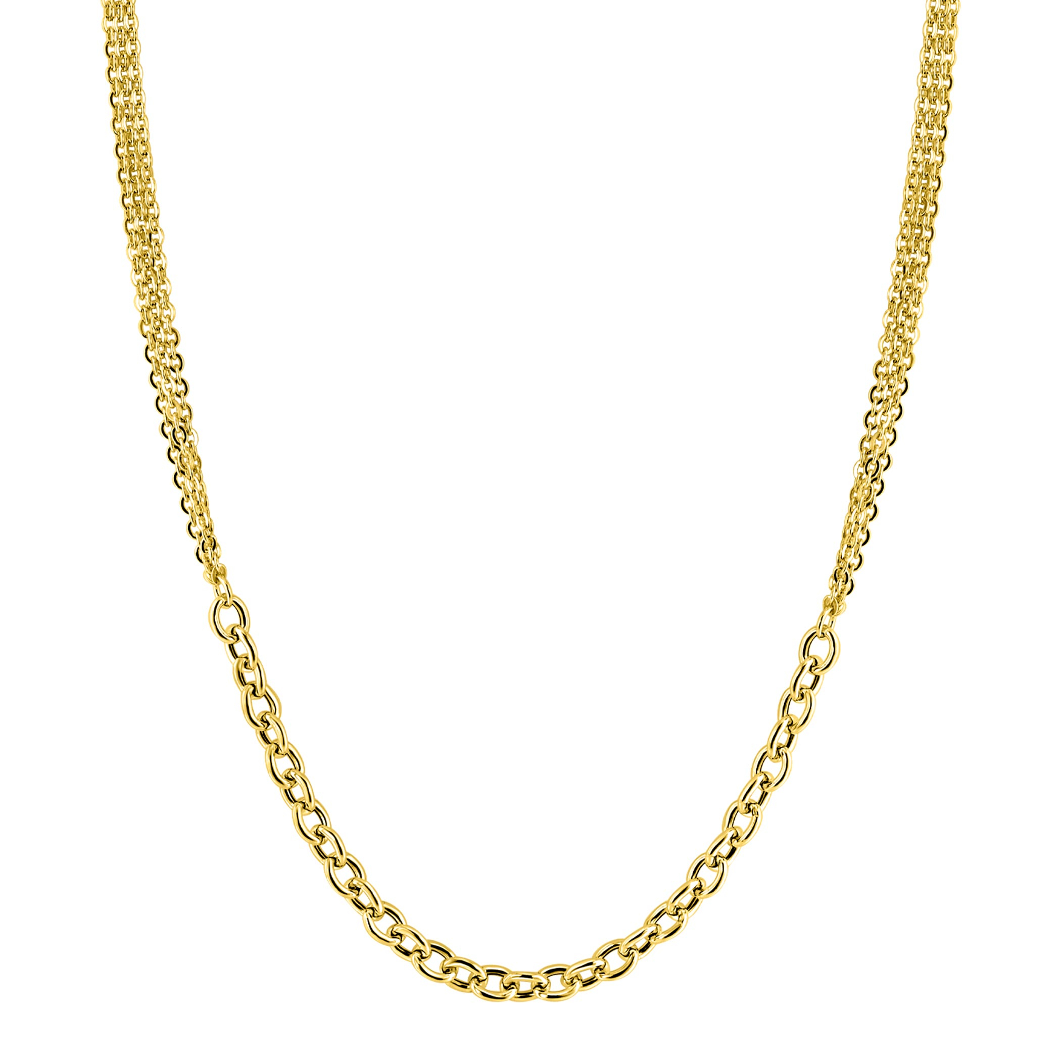 ZINZI goldplated zilveren collier 45cm met dubbele stijl: grove schakel en fijne kettingen ZIC2781G