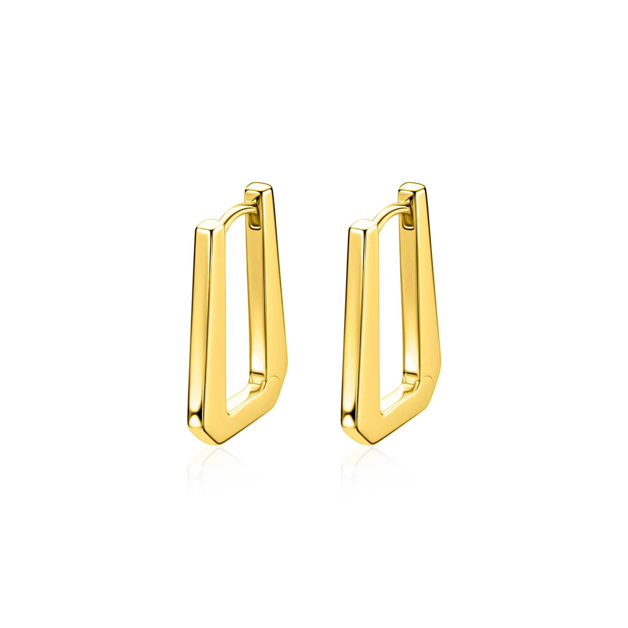 20mm ZINZI gold plated zilveren rechthoekige oorringen, strakke buis met modern design, luxe klapsluiting ZIO2879G