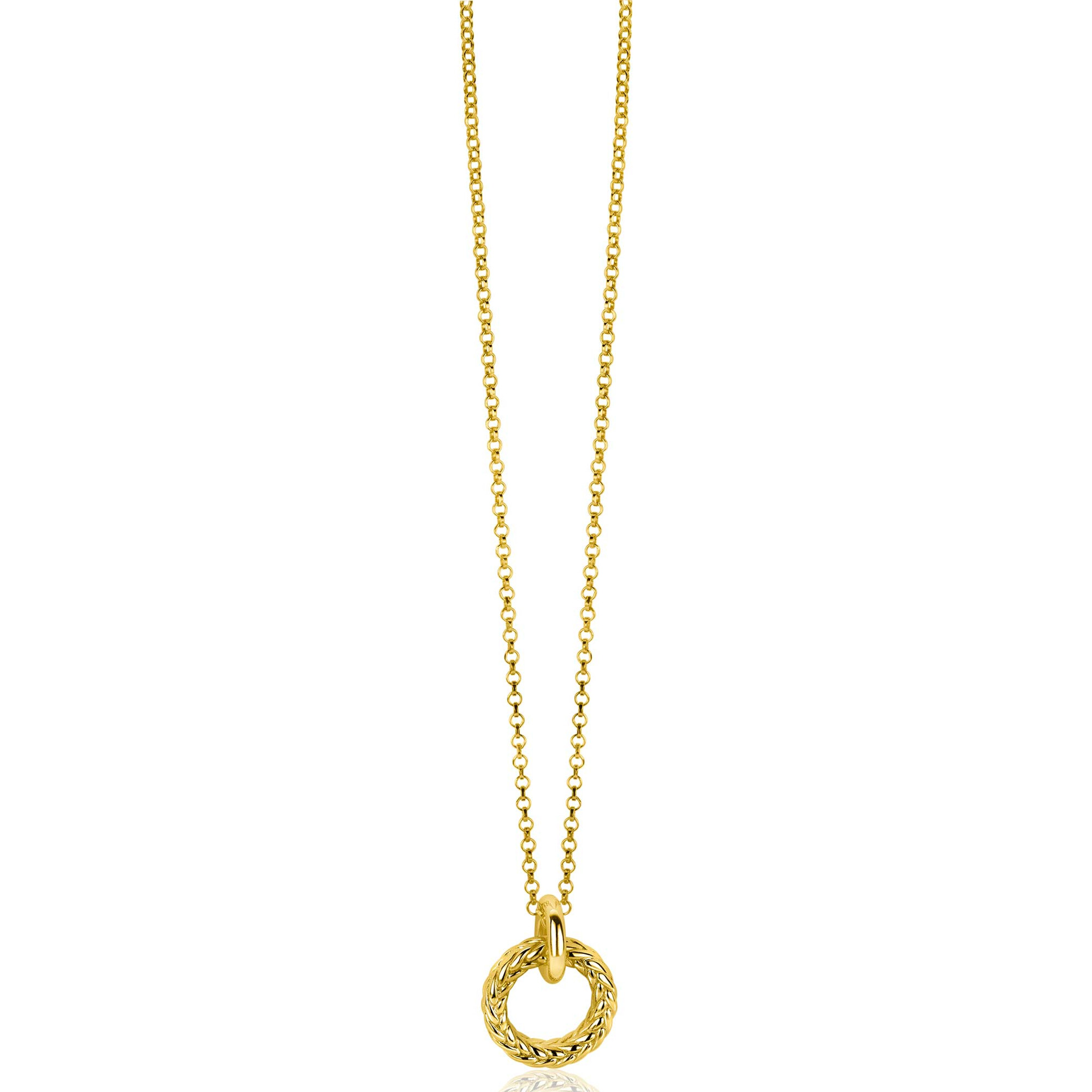 ZINZI zilveren hanger extra 14K geel verguld rond met touweffect 19mm ZIH2246G (zonder collier)