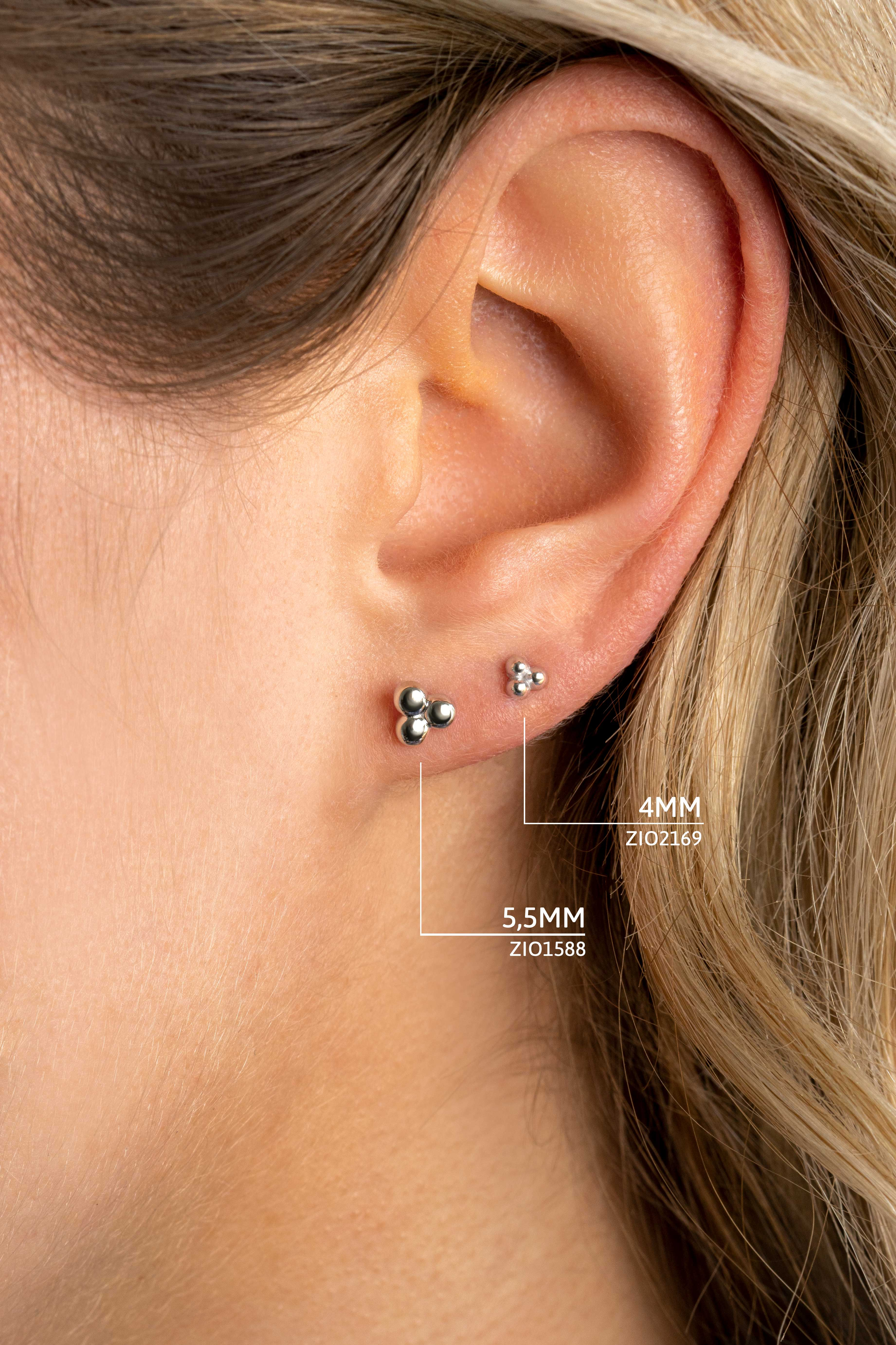 ZINZI zilveren oorknopjes 4mm 3 bolletjes ZIO2169