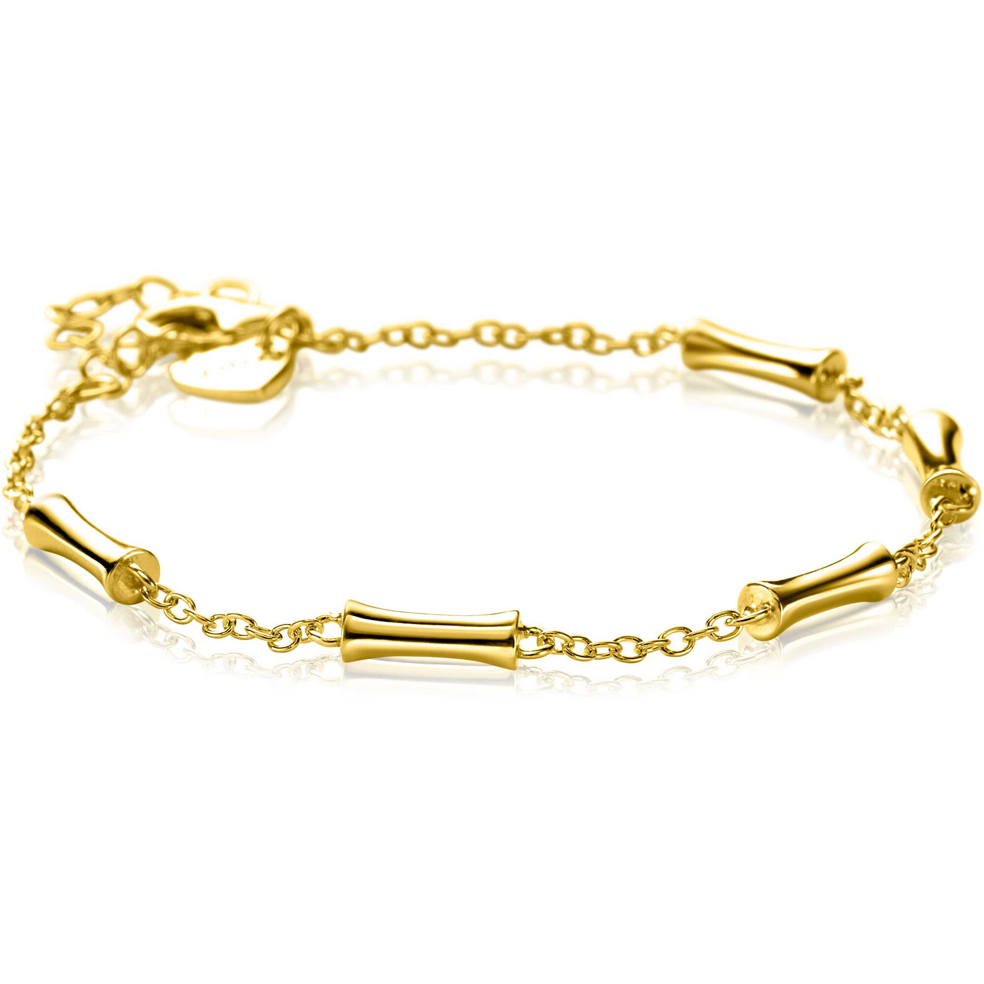 ZINZI gold plated zilveren schakel armband met vijf gladde bamboe vormen 17-20cm ZIA2577G
