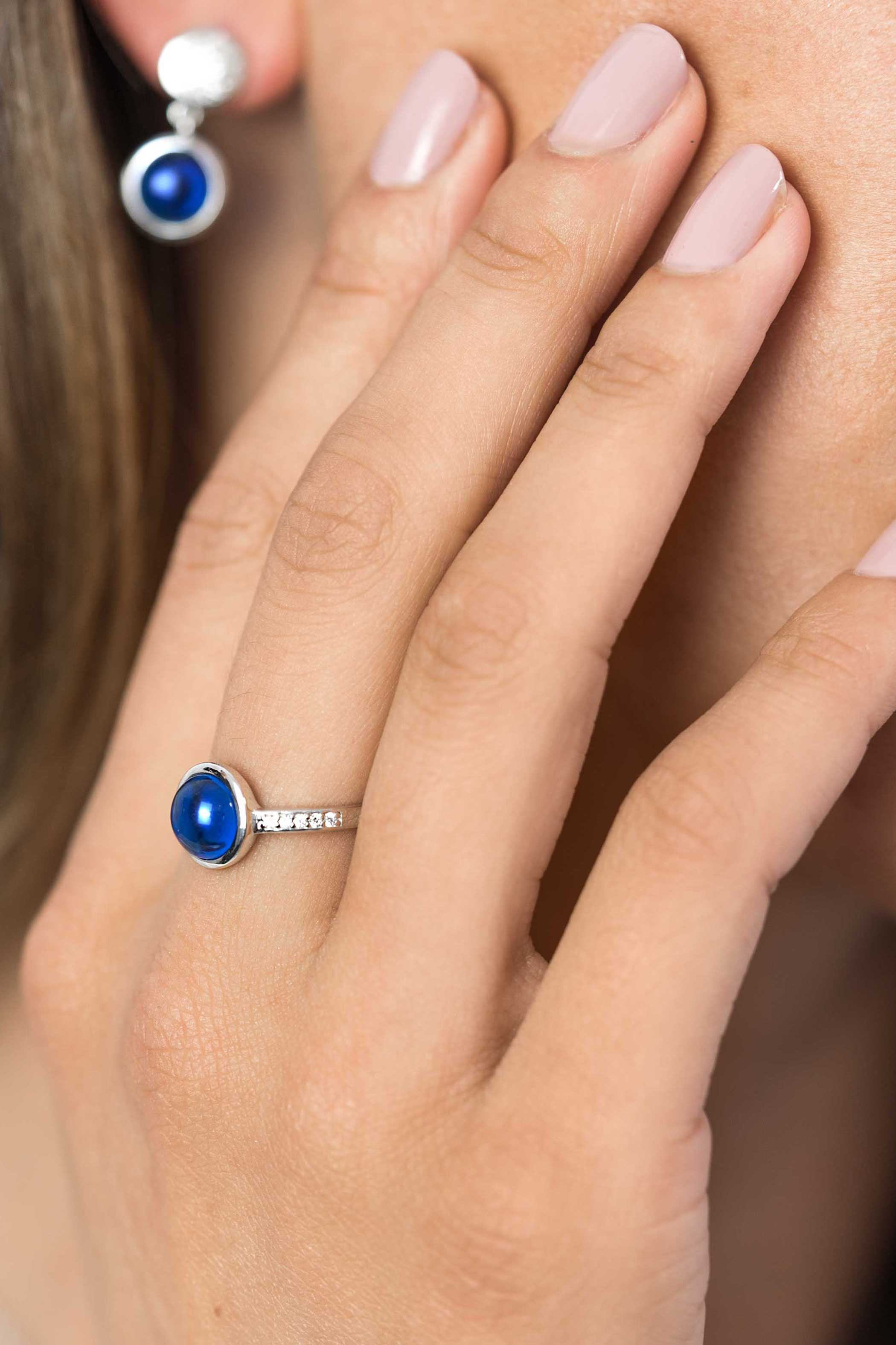 ZINZI zilveren ring rond blauw wit ZIR1871C