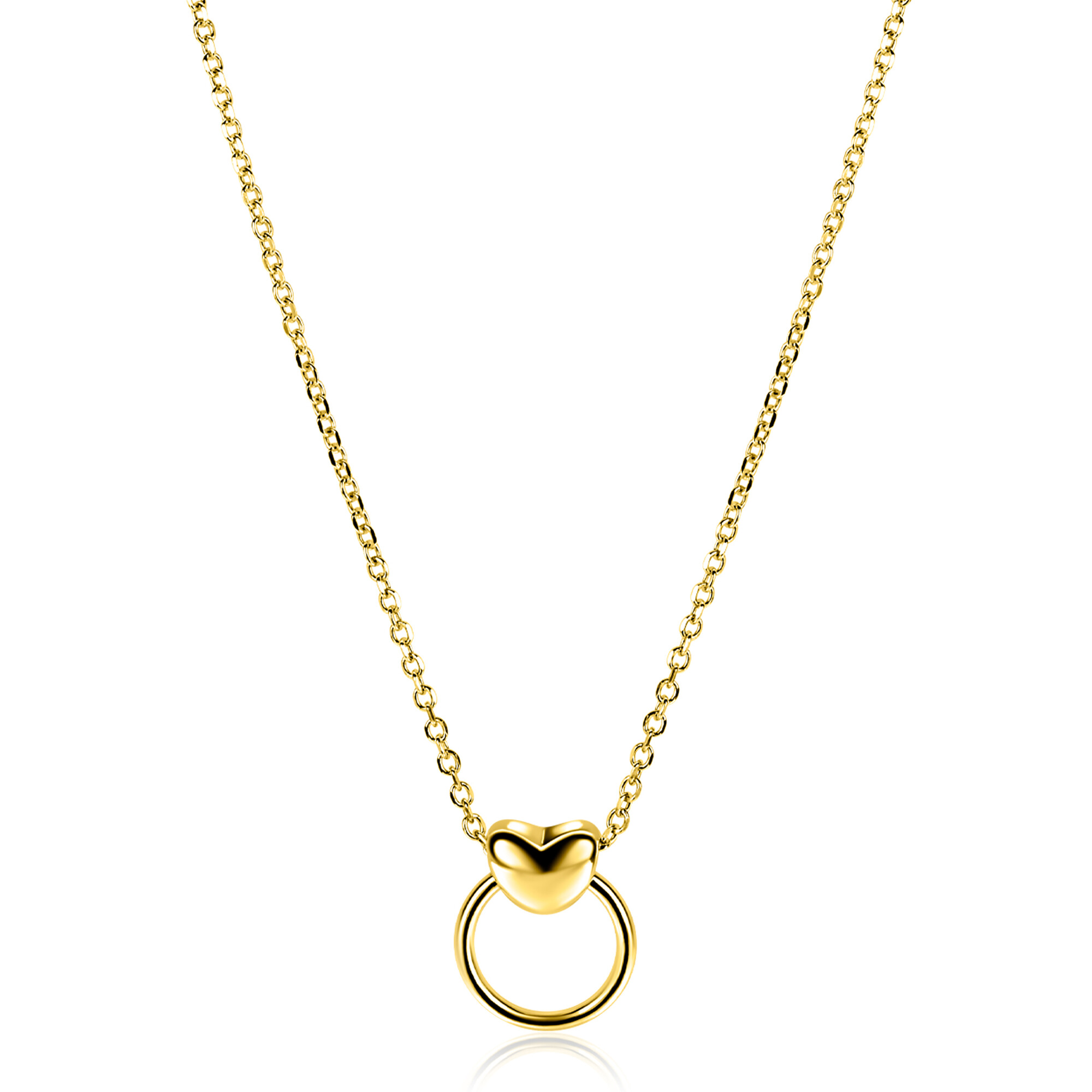 ZINZI gold plated zilveren ketting 42-45cm met glanzend hart aan een open rondje ZIC2759