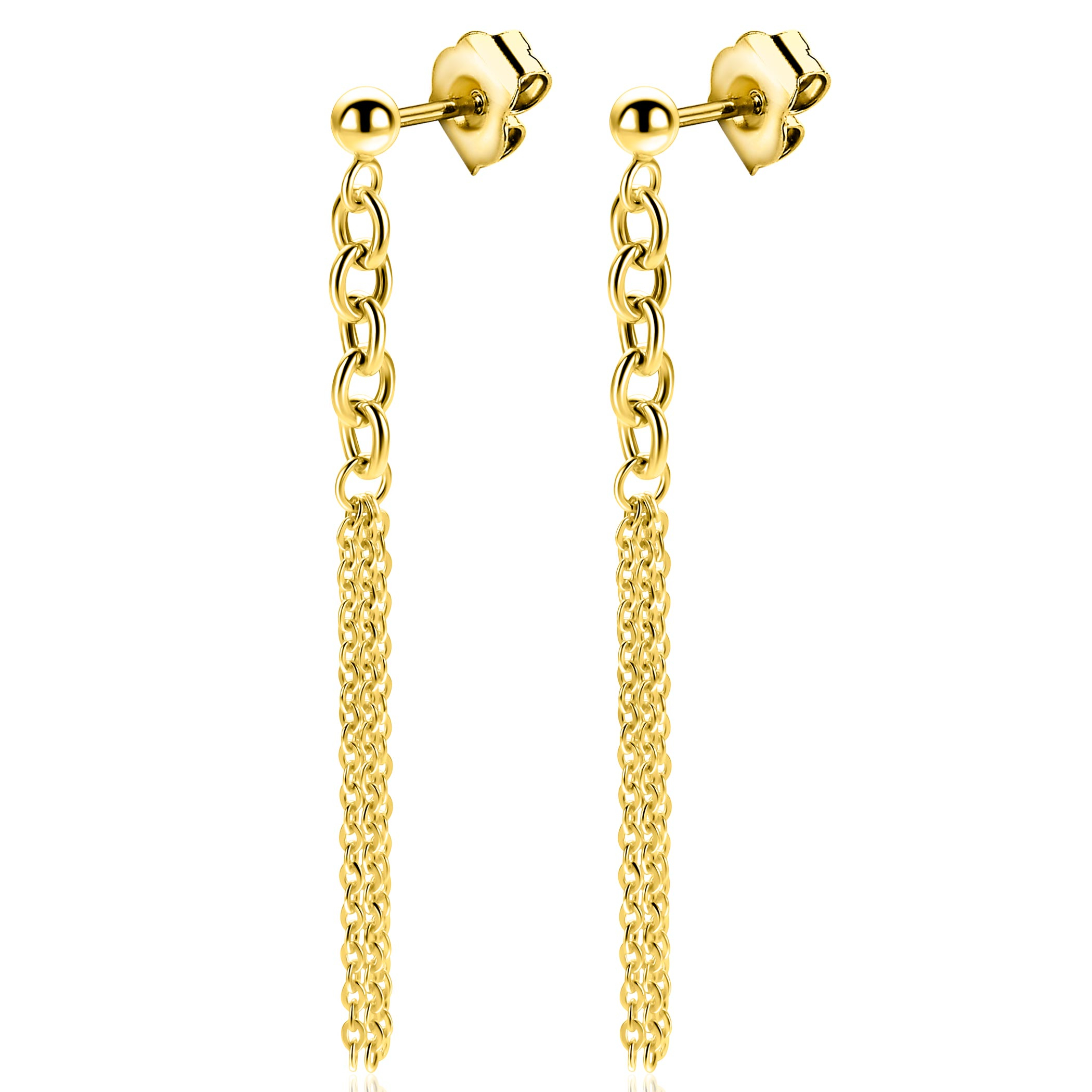 55mm ZINZI goldplated zilveren oorstekers met grove schakels en fijne kettinkjes ZIO2781G