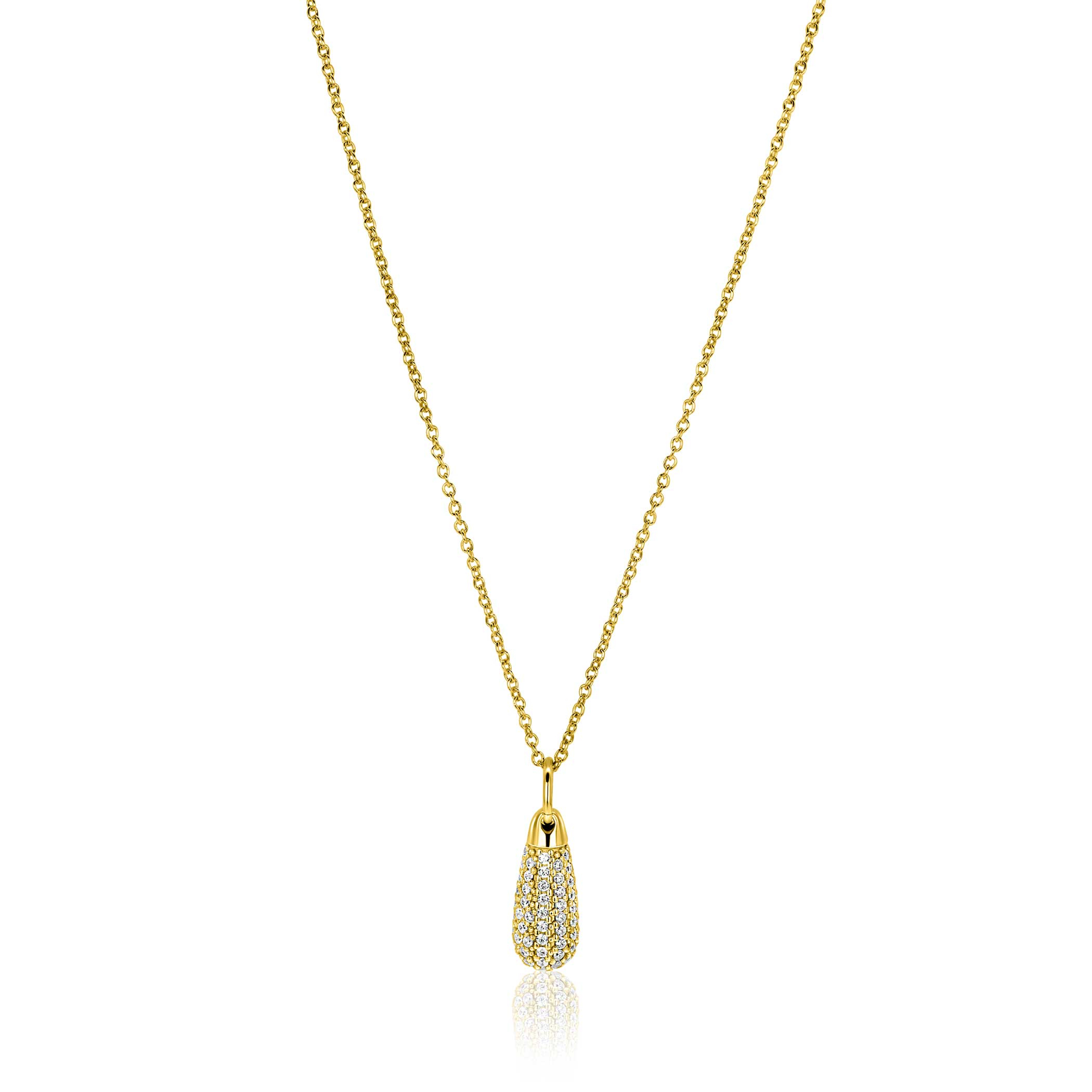 23mm ZINZI gold plated zilveren druppel hanger, bezet met witte zirkonia's ZIH2669Y (zonder collier)