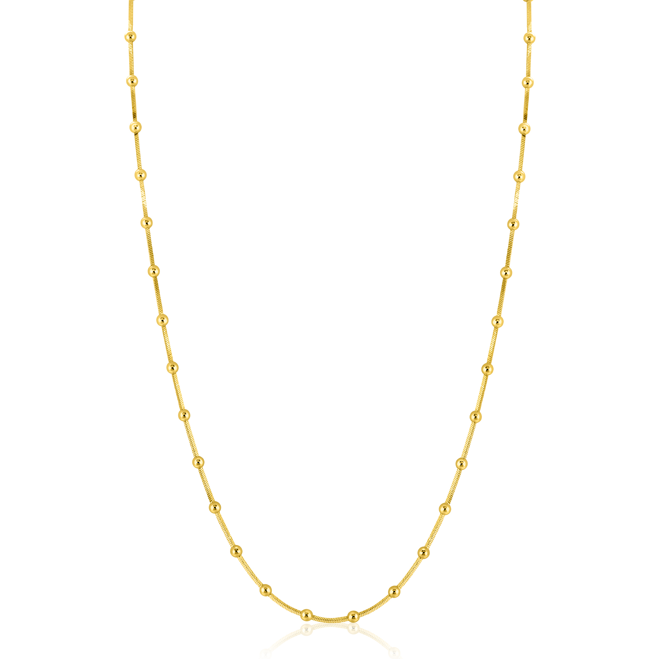 ZINZI gold plated zilveren slangen-ketting met vierkant geslepen schakels en 40 verfijnde glanzende bolletjes (2,5mm breed) 43-45cm ZIC2471G