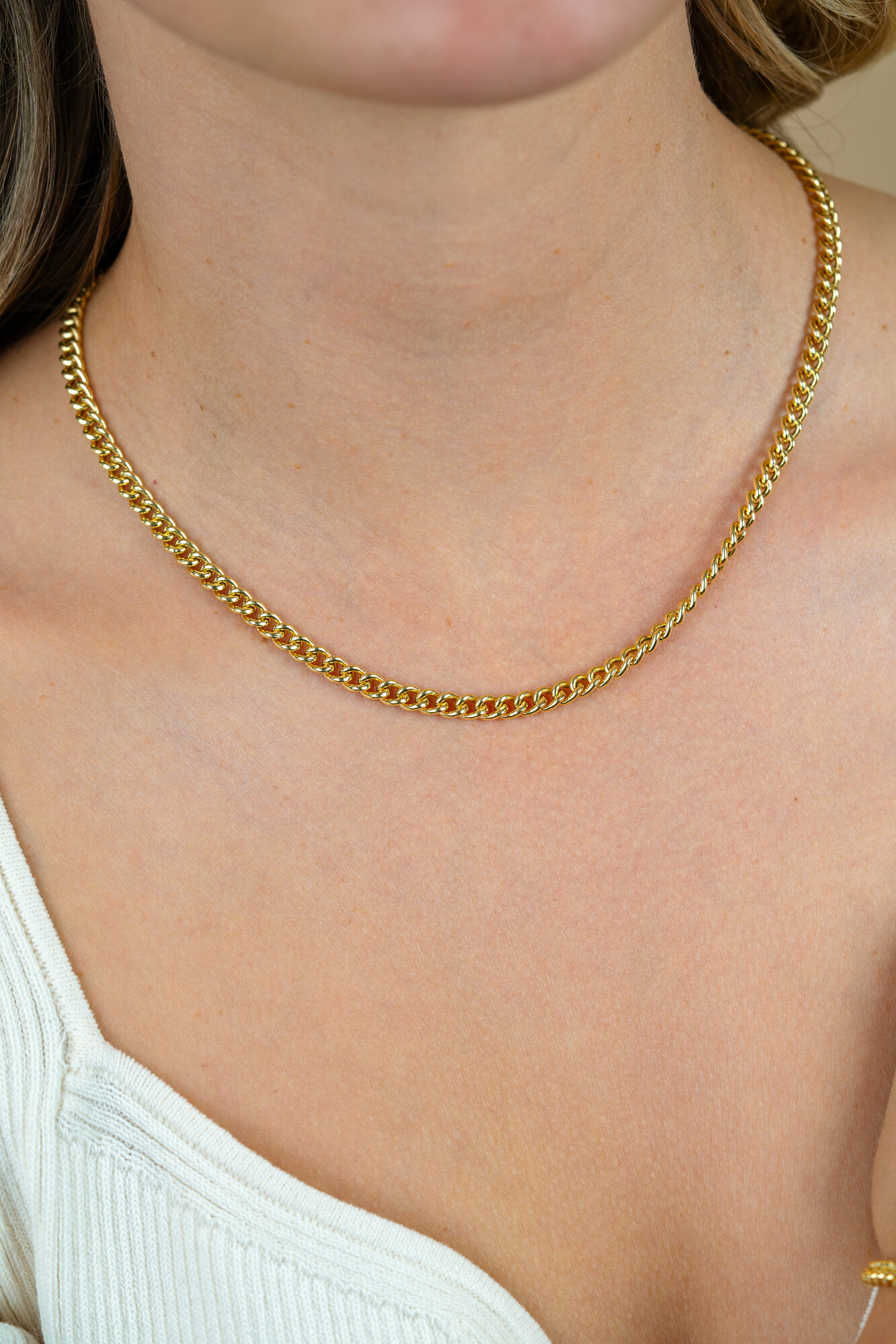 ZINZI zilveren 14K geelverguld gourmet collier 45cm en 4,5mm breed ZIC1414G