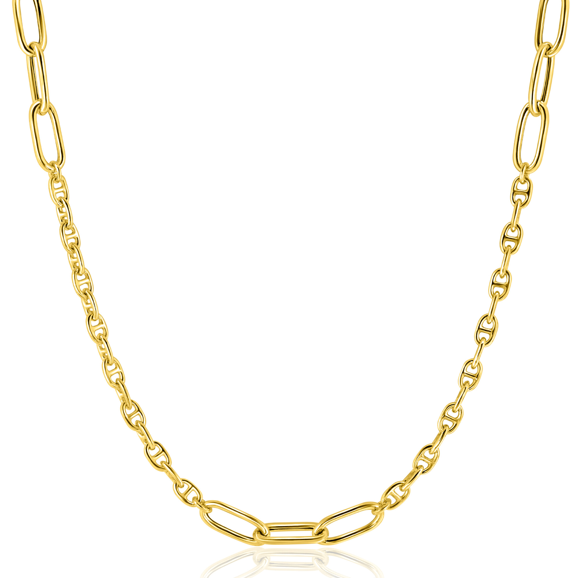 ZINZI gold plated zilveren marine schakel ketting, gecombineerd met grotere ovale schakels 42-45cm ZIC2413G