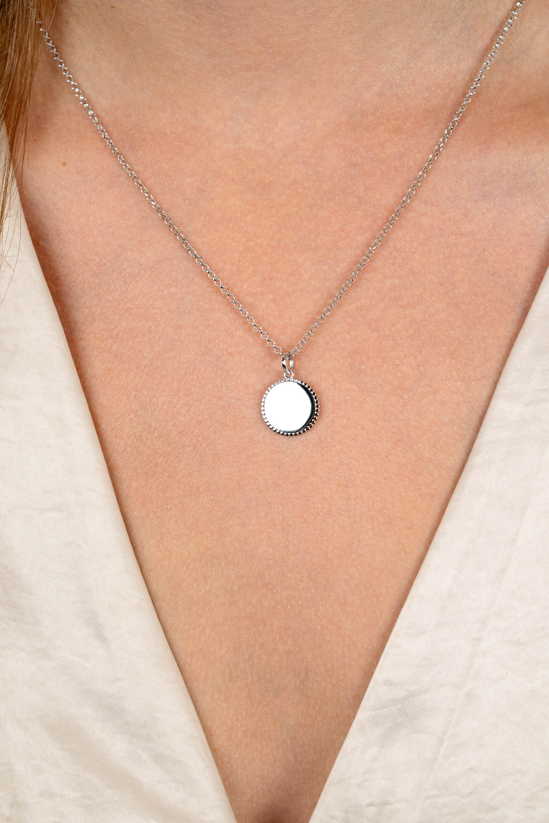 13.5mm ZINZI zilveren coin hanger met parelrand voor gravure ZIH2651 (zonder collier)