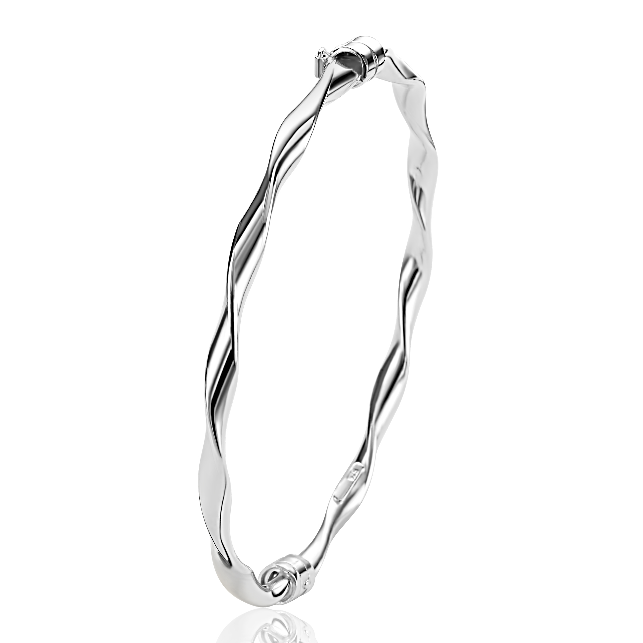 ZINZI zilveren bangle armband met gedraaide buis 4mm met luxe scharniersluiting ZIA2756