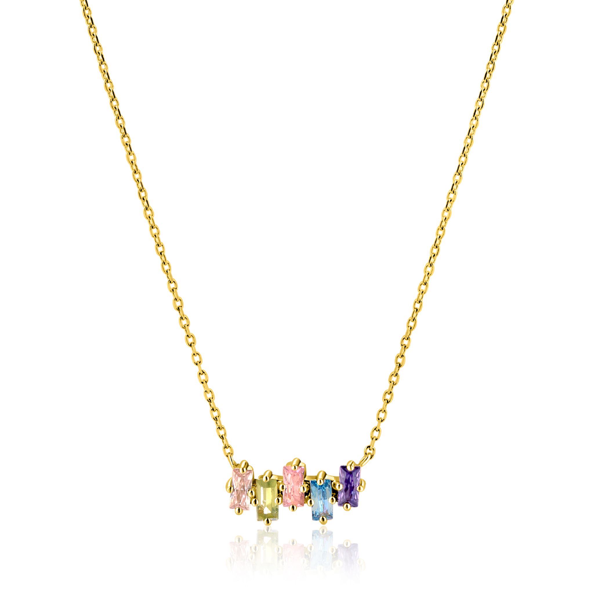 ZINZI gold plated zilveren ketting met multi-color rechthoekige kleurstenen 42-45cm ZIC2739