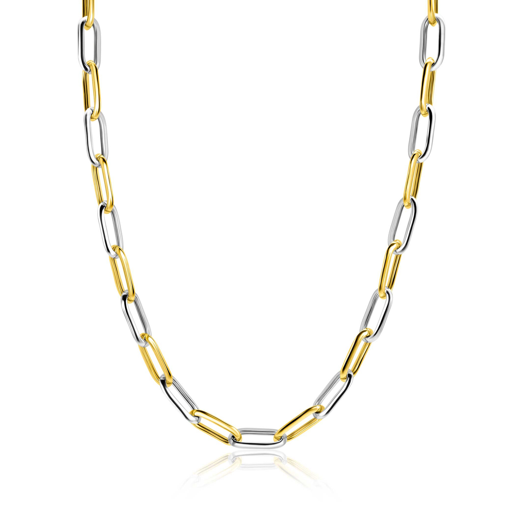 ZINZI bicolor ovale schakelketting met afwisselend gold plated en zilveren schakels 45cm ZIC2668