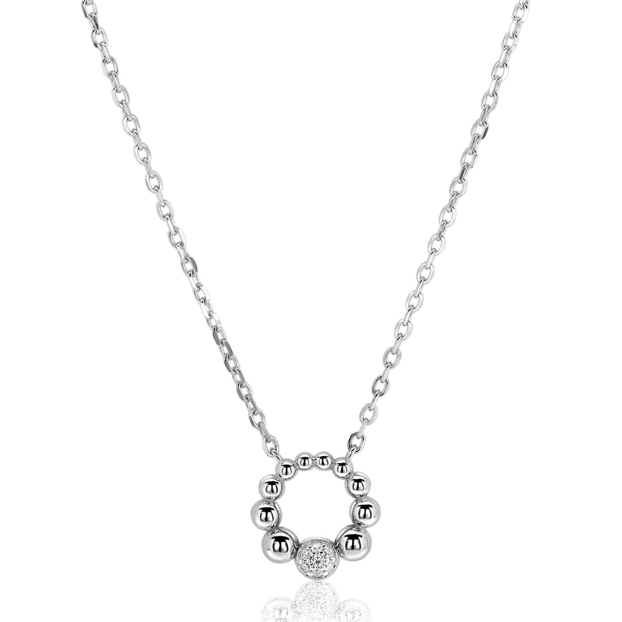 ZINZI zilveren ketting 45cm met speelse ronde bolletjeshanger en witte zirkonia's ZIC2817