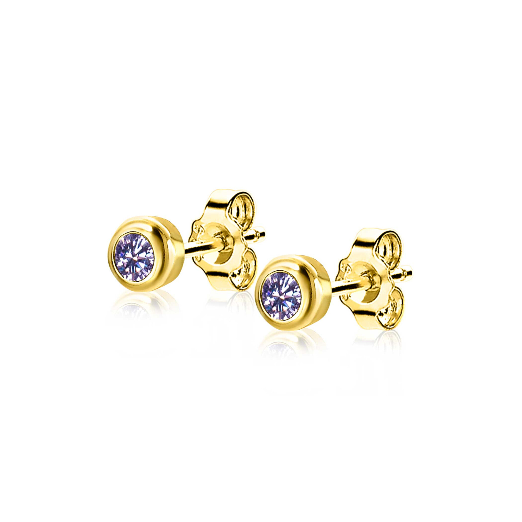 JUNI oorknoppen 4mm gold plated met geboortesteen licht paars amethist zirconia
