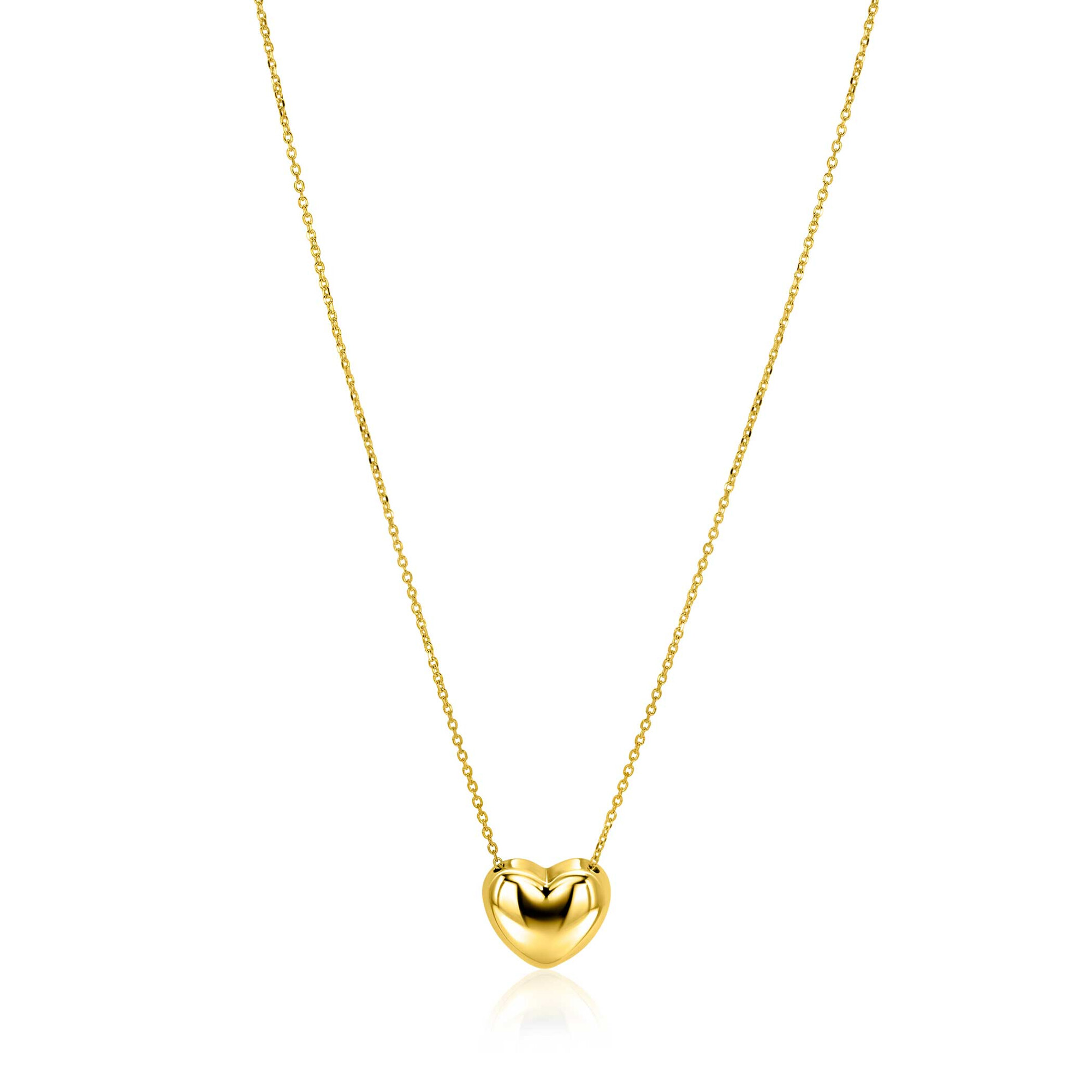 ZINZI gold plated zilveren ketting met luxe groot hart (15mm) 40-45 cm ZIC2672G