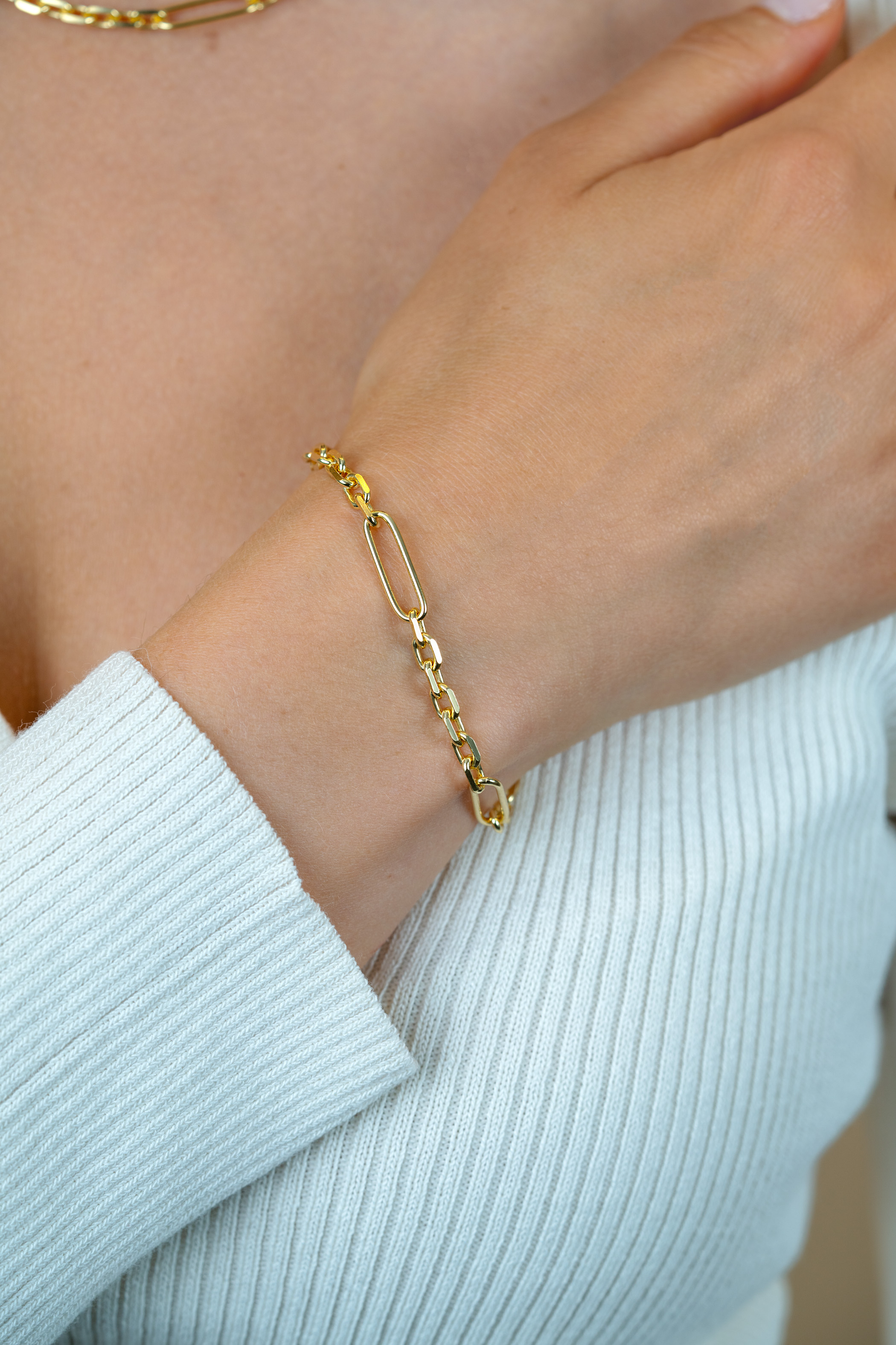 ZINZI gold plated zilveren schakelarmband met drie lange ovale schakels 5,5mm breed 18-21cm ZIA2711G