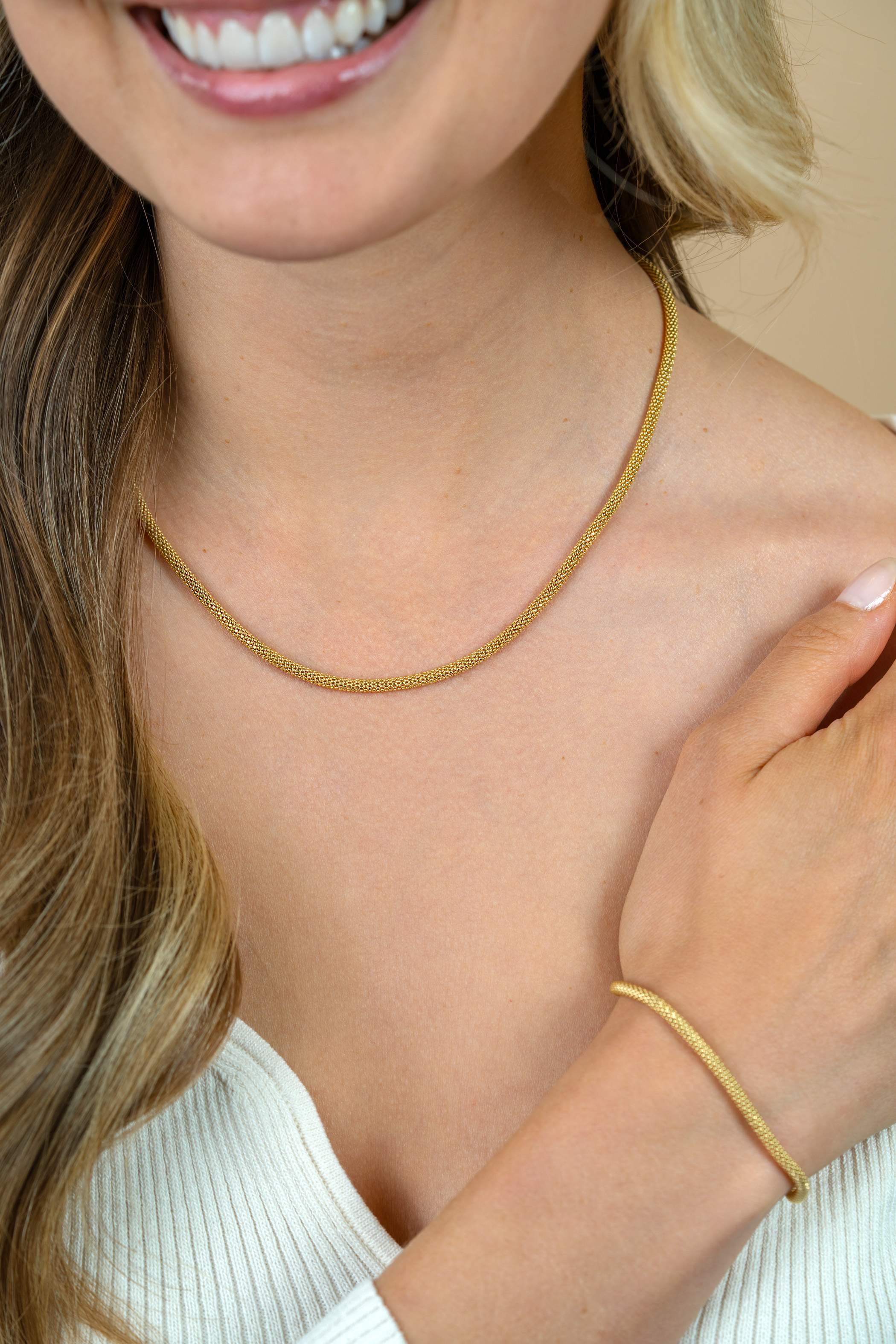 ZINZI gold plated zilveren popcorn ketting 3mm breed 42cm ZIC2765G