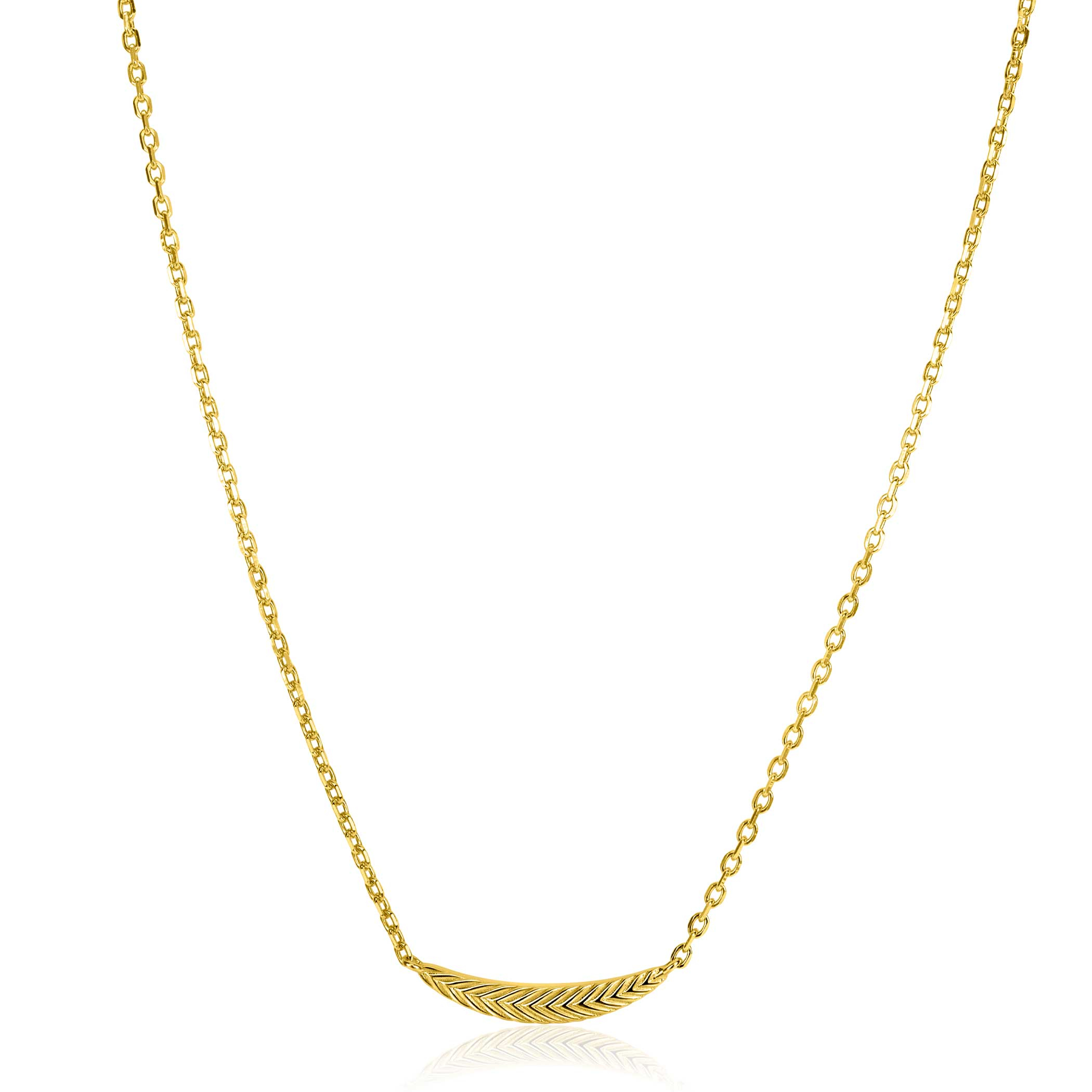 ZINZI gold plated zilveren schakelkettinkje met grote veer. De veer staat symbool voor je vleugels uitslaan en vrijheid. 40-45cm ZIC2644G