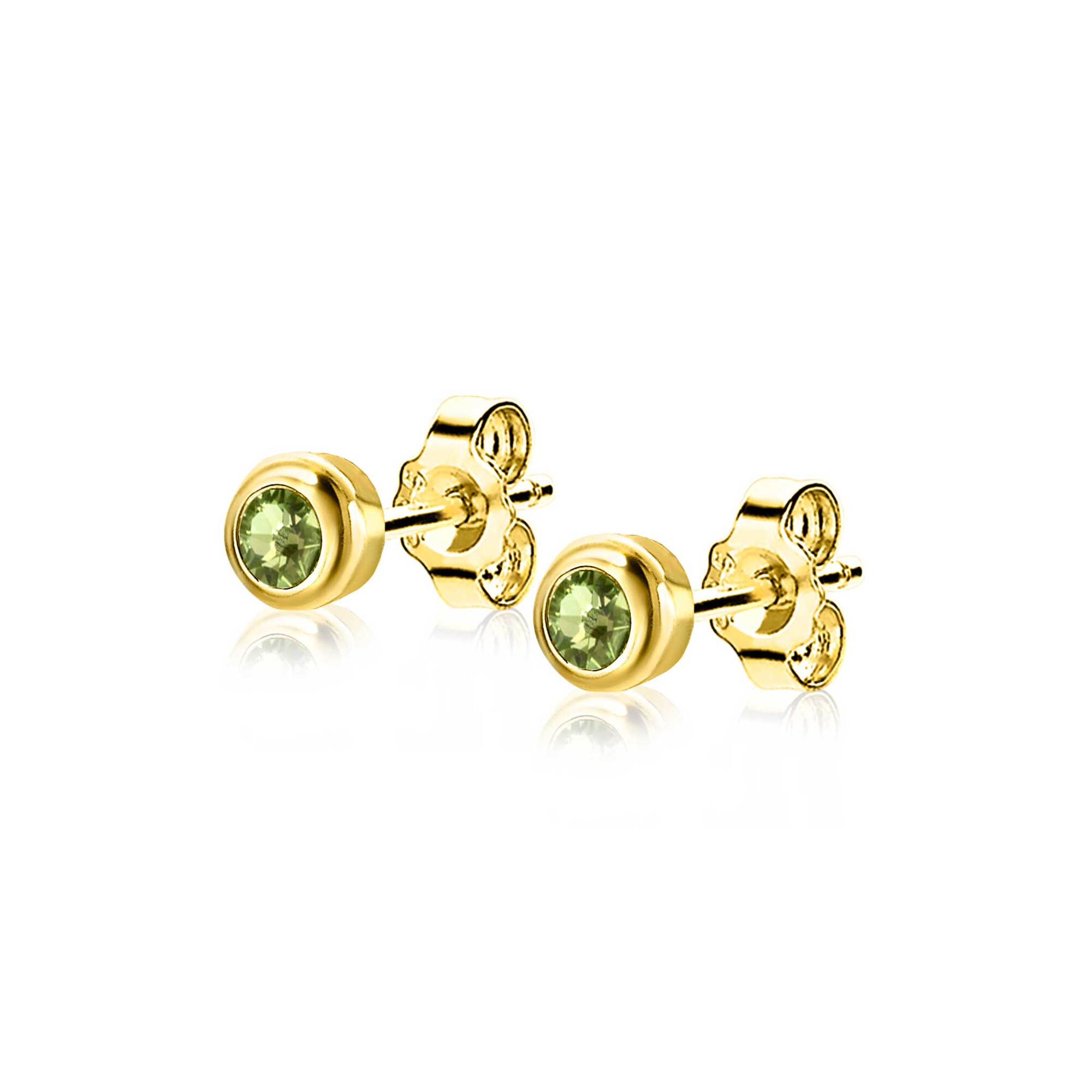 AUGUSTUS oorknoppen 4mm gold plated met geboortesteen groen peridoot zirconia
