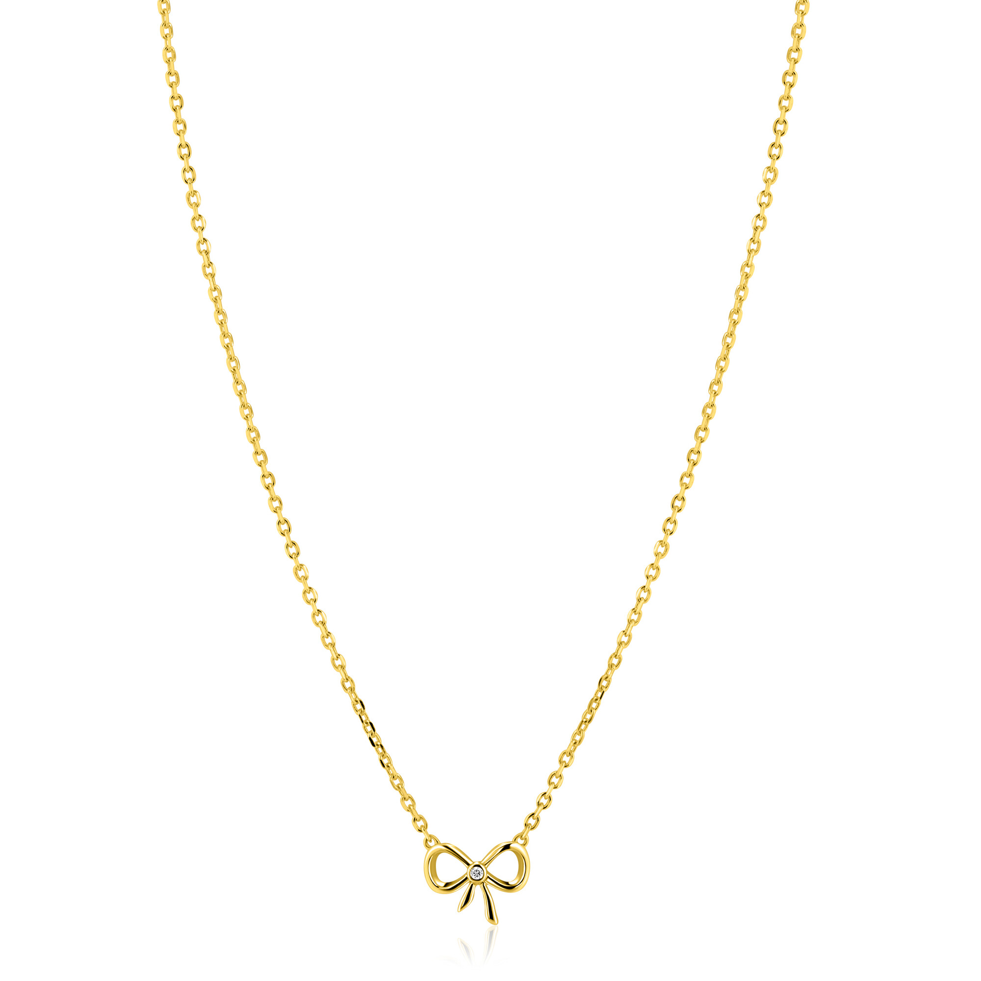 ZINZI gold plated zilveren ketting 42–45cm met sierlijke strik, bezet met witte zirkonia ZIC2724Y