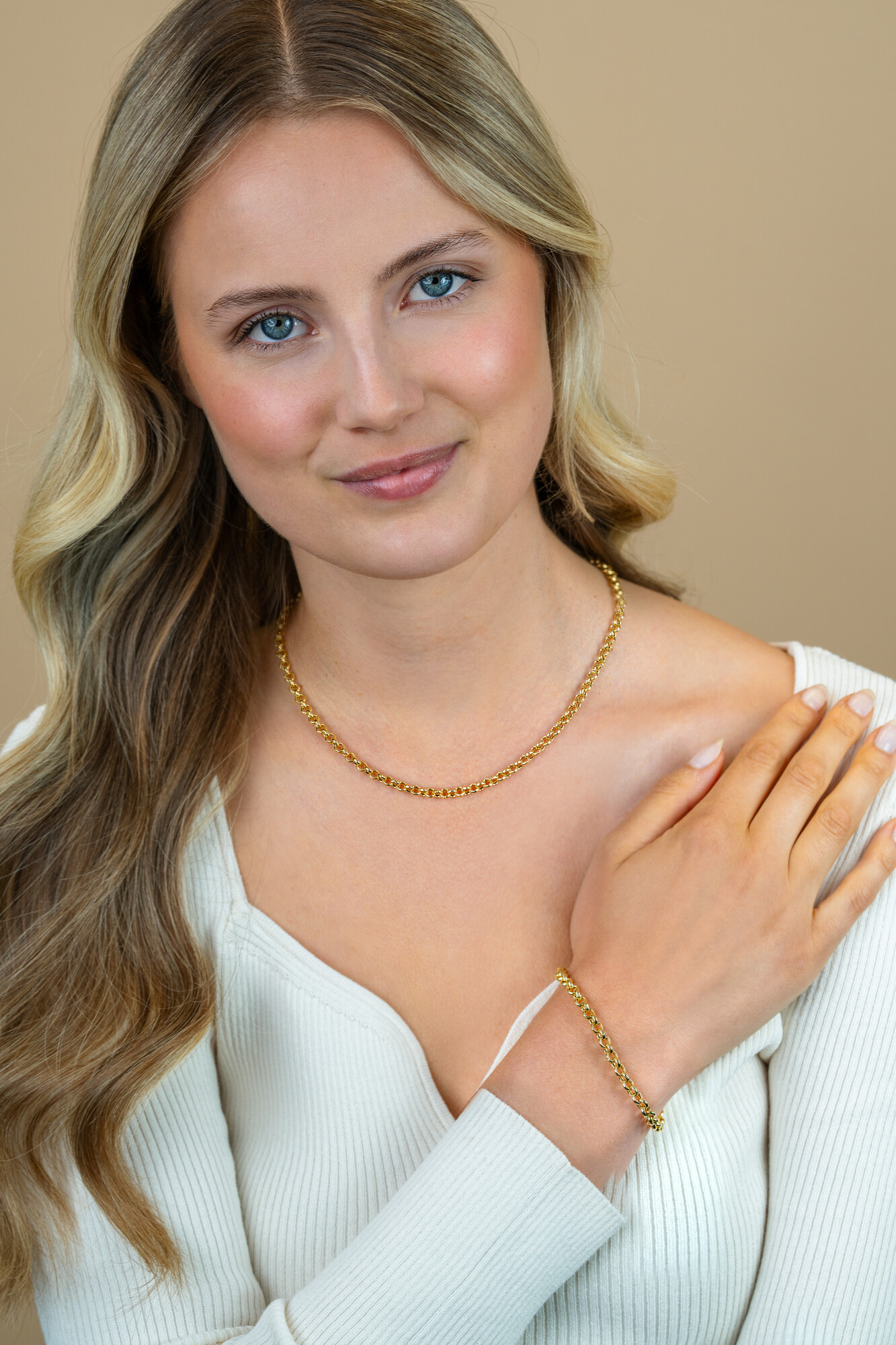 ZINZI zilveren jasseron armband geel verguld 5mm breed 19cm ZIA1009G