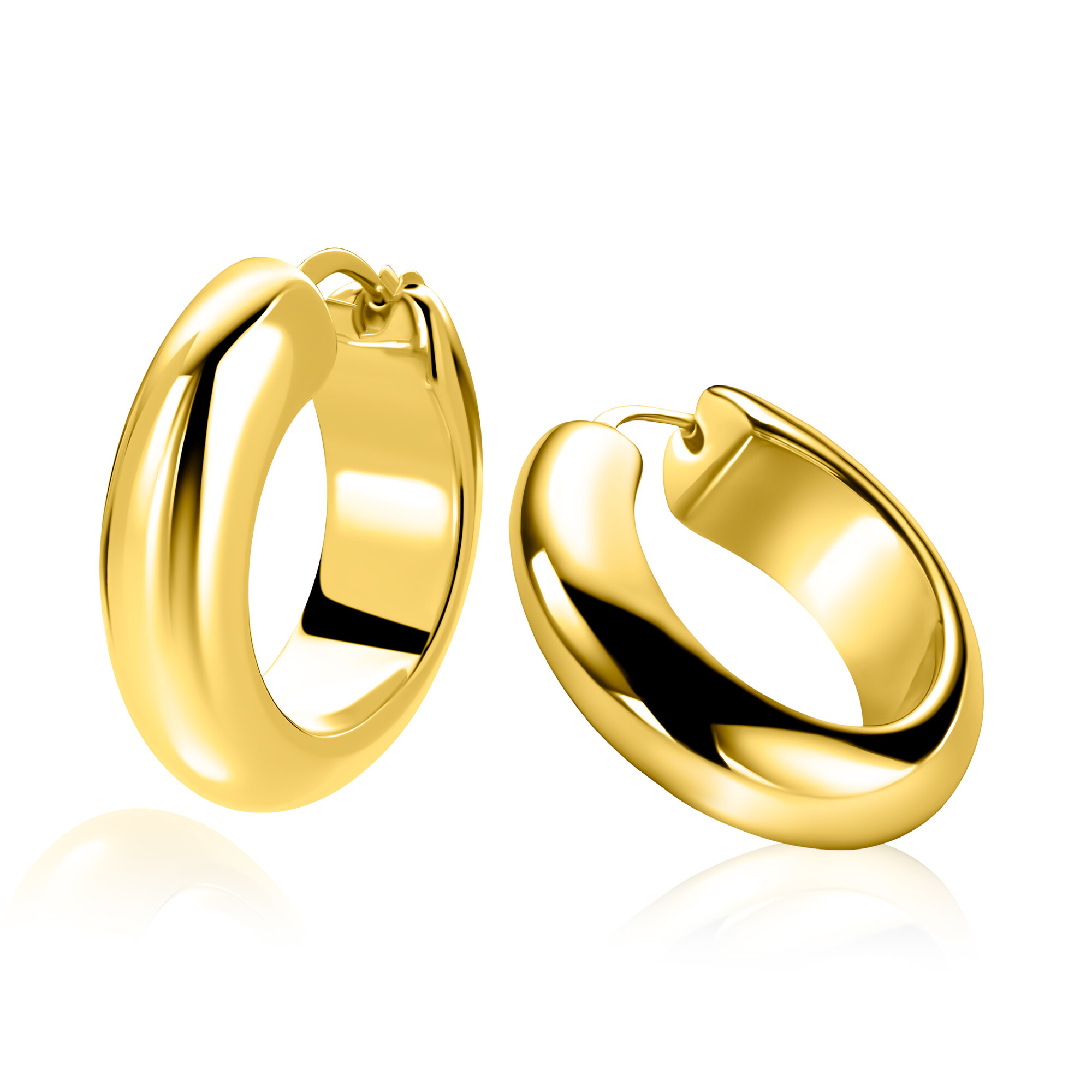 28mm ZINZI gold plated zilveren oorringen met brede buis (8mm) en rond model, handige bovensluiting  ZIO2749G