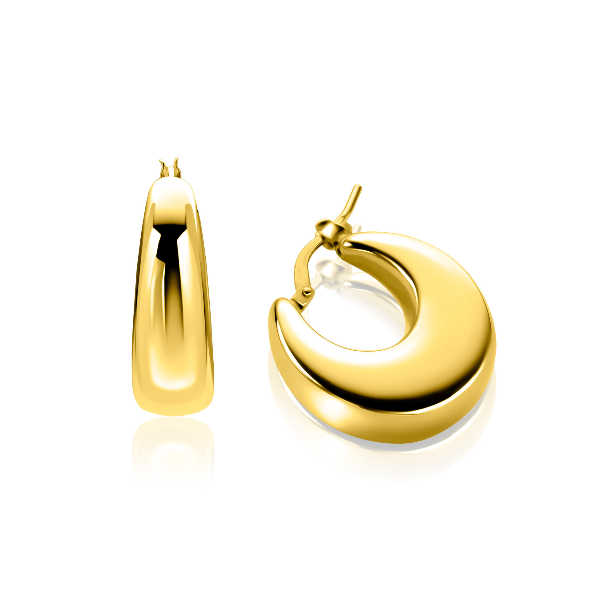 22mm ZINZI gold plated zilveren oorringen met brede buis (7mm) en rond aflopend, handige bovensluiting ZIO2751G
