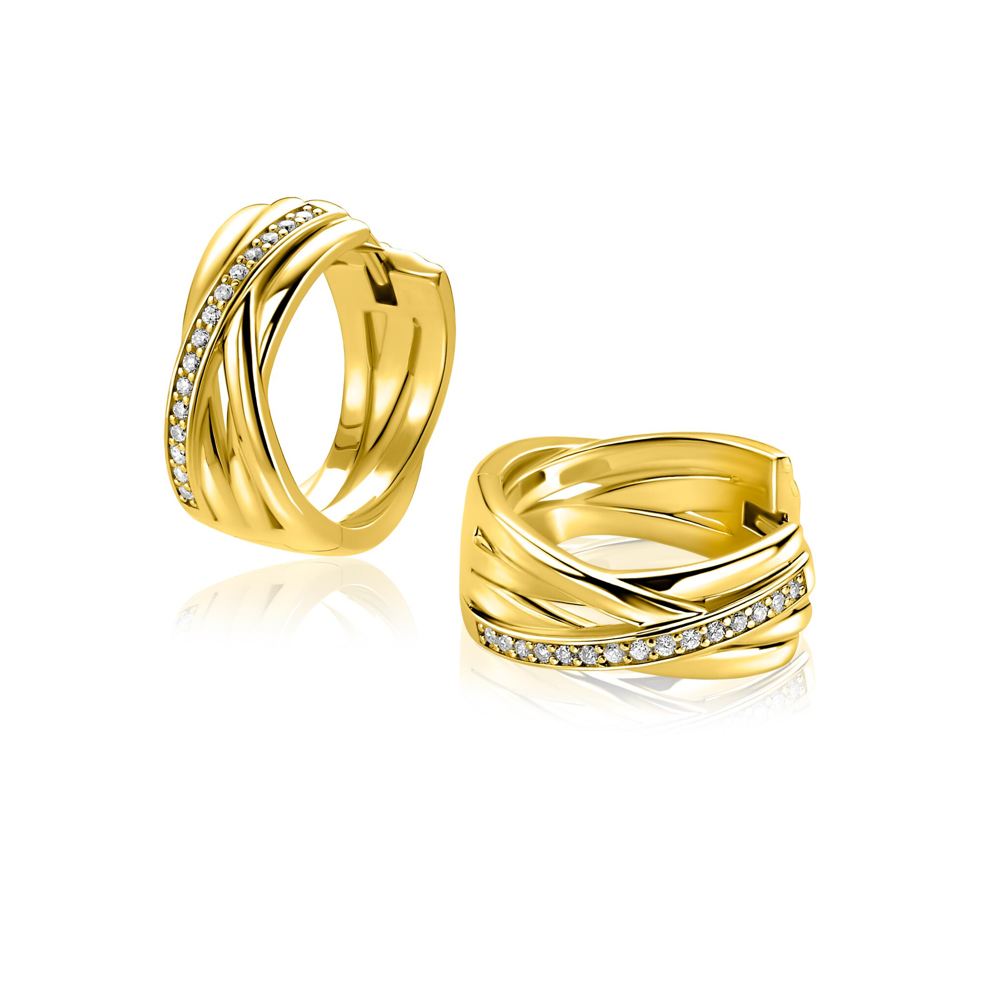 17mm ZINZI gold plated zilveren cross-over oorringen met luxe scharniersluiting 7mm breed ZIO1790Y