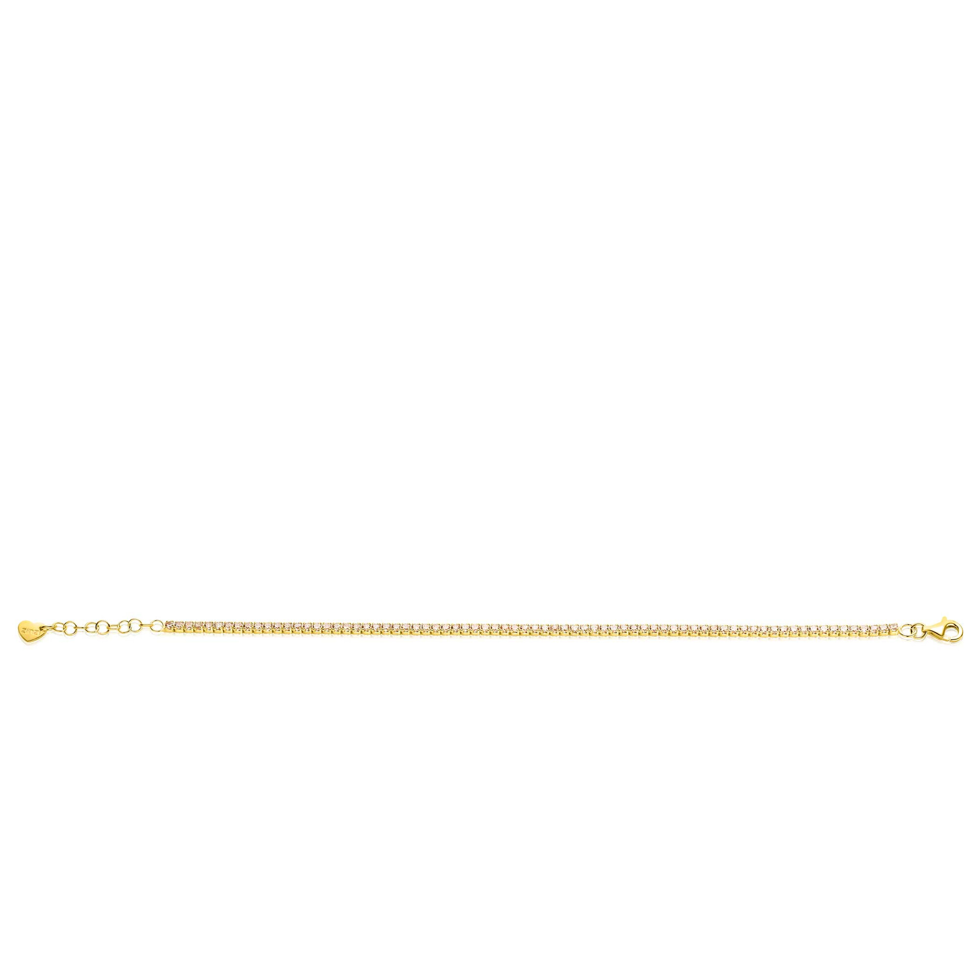 ZINZI gold plated zilveren tennis armband 2,1mm breed met rijzetting champagnekleurige zirconia's ZIA2892C