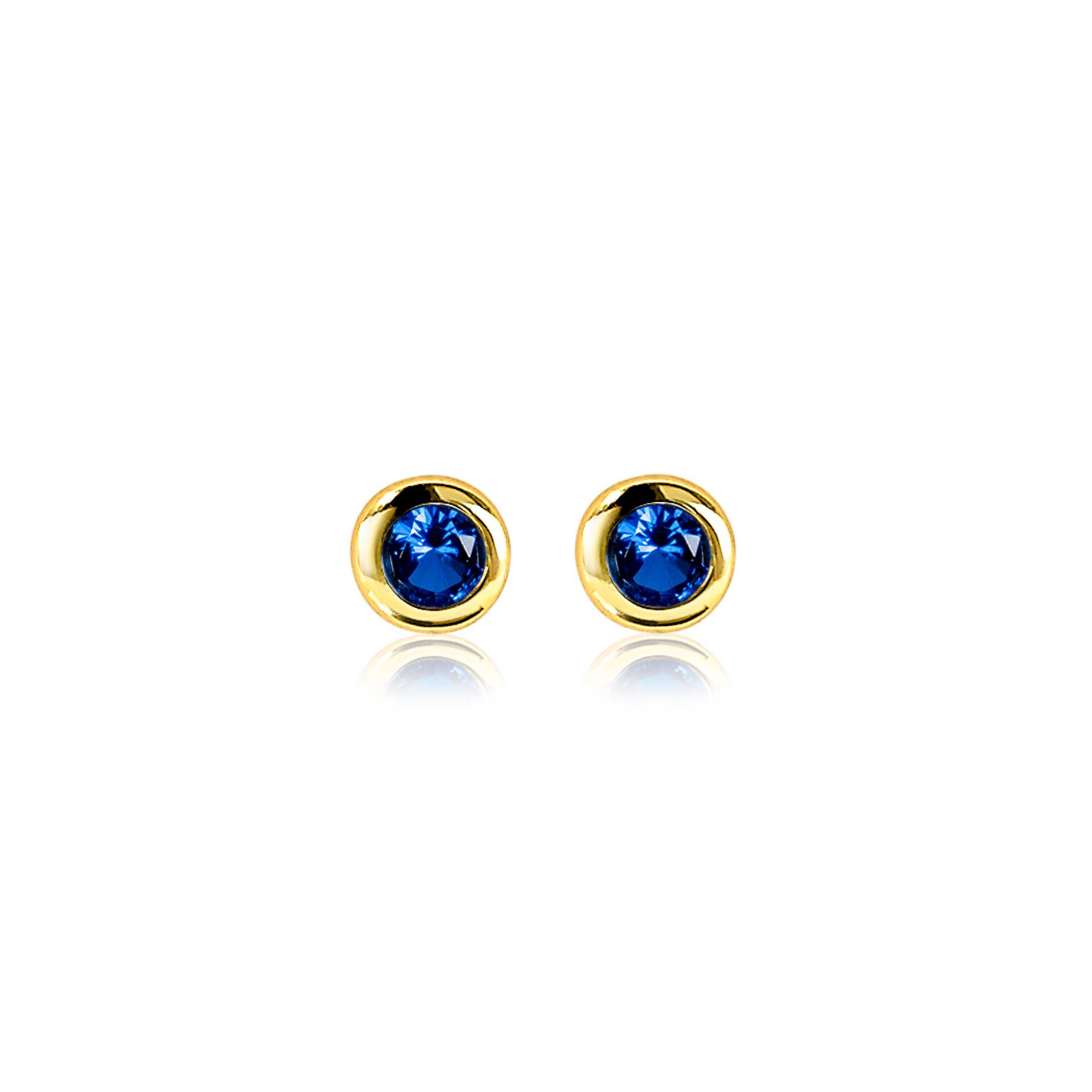 SEPTEMBER oorknoppen 4mm gold plated met geboortesteen blauw saffier zirconia

