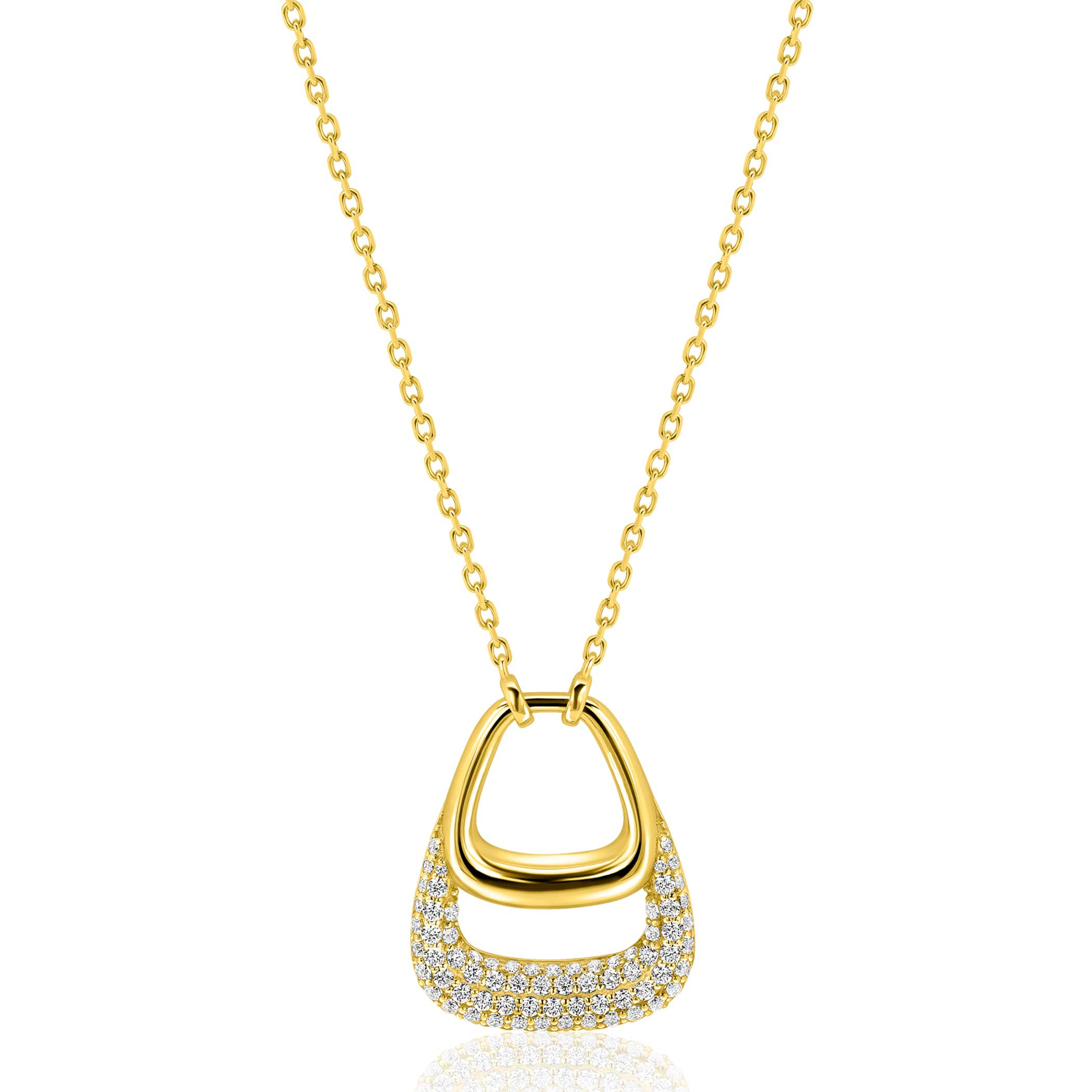 ZINZI goldplated zilveren ketting 45cm met stijlvolle dubbele hanger, bezet met witte zirconia's ZIC2806Y