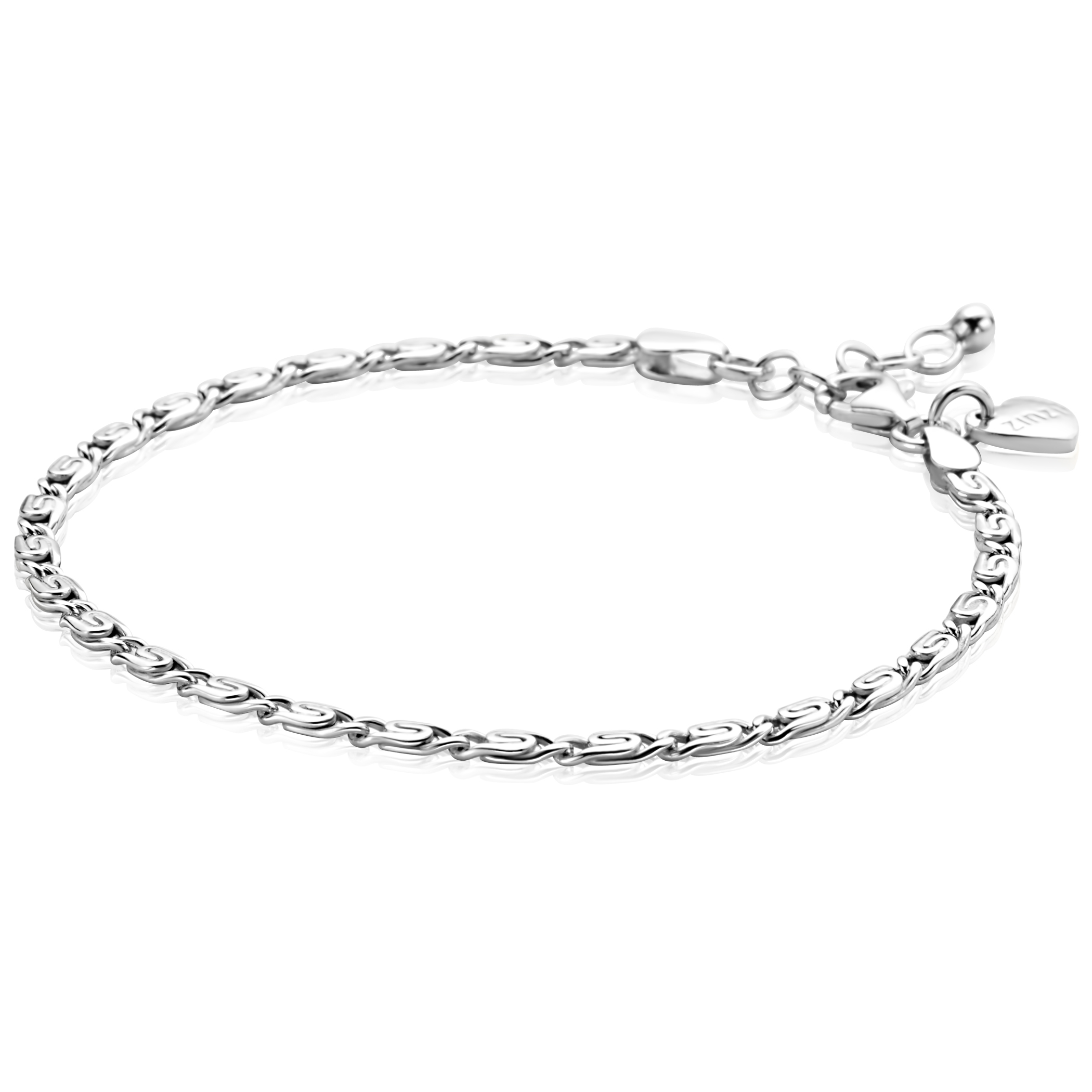 ZINZI zilveren scroll schakel armband (3mm breed) waarbij de schakels een dubbele krul/kronkeling maken 17-20cm ZIA2712