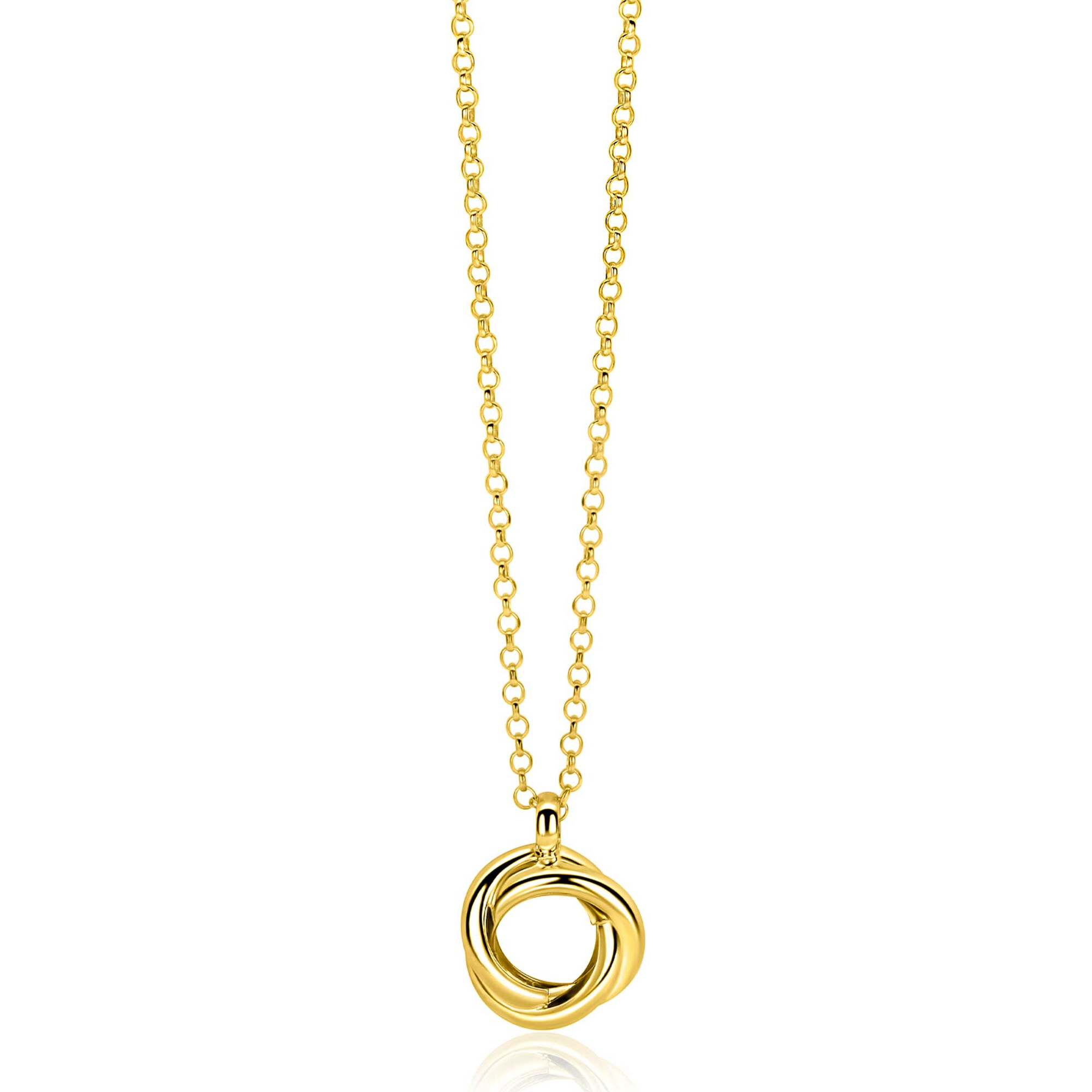 ZINZI gold plated zilveren collier 45cm met hanger van drie verbonden ringen (knoop-stijl) ZIC2890G