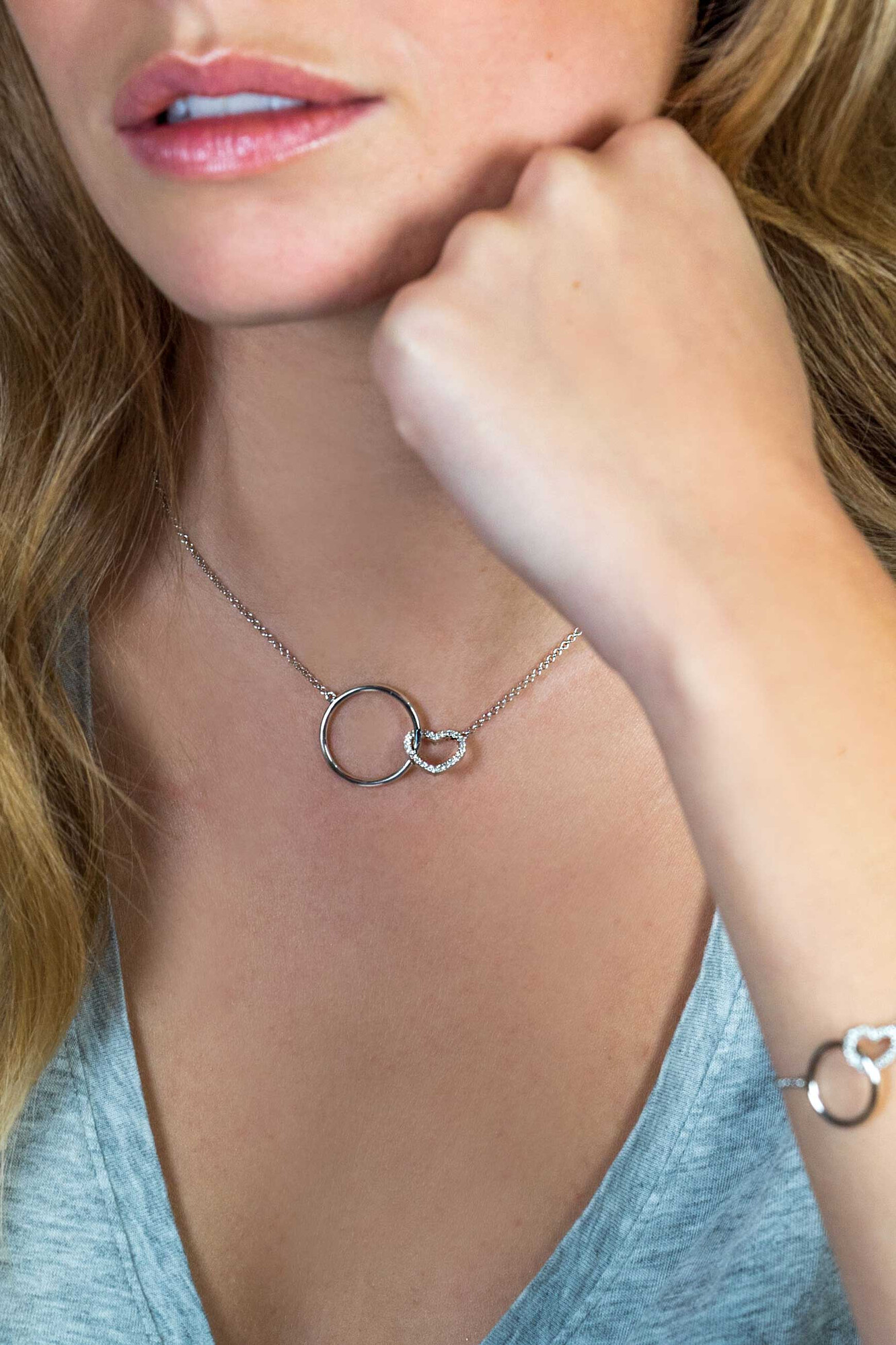 ZINZI zilveren ketting hart rond wit 45cm ZIC1483