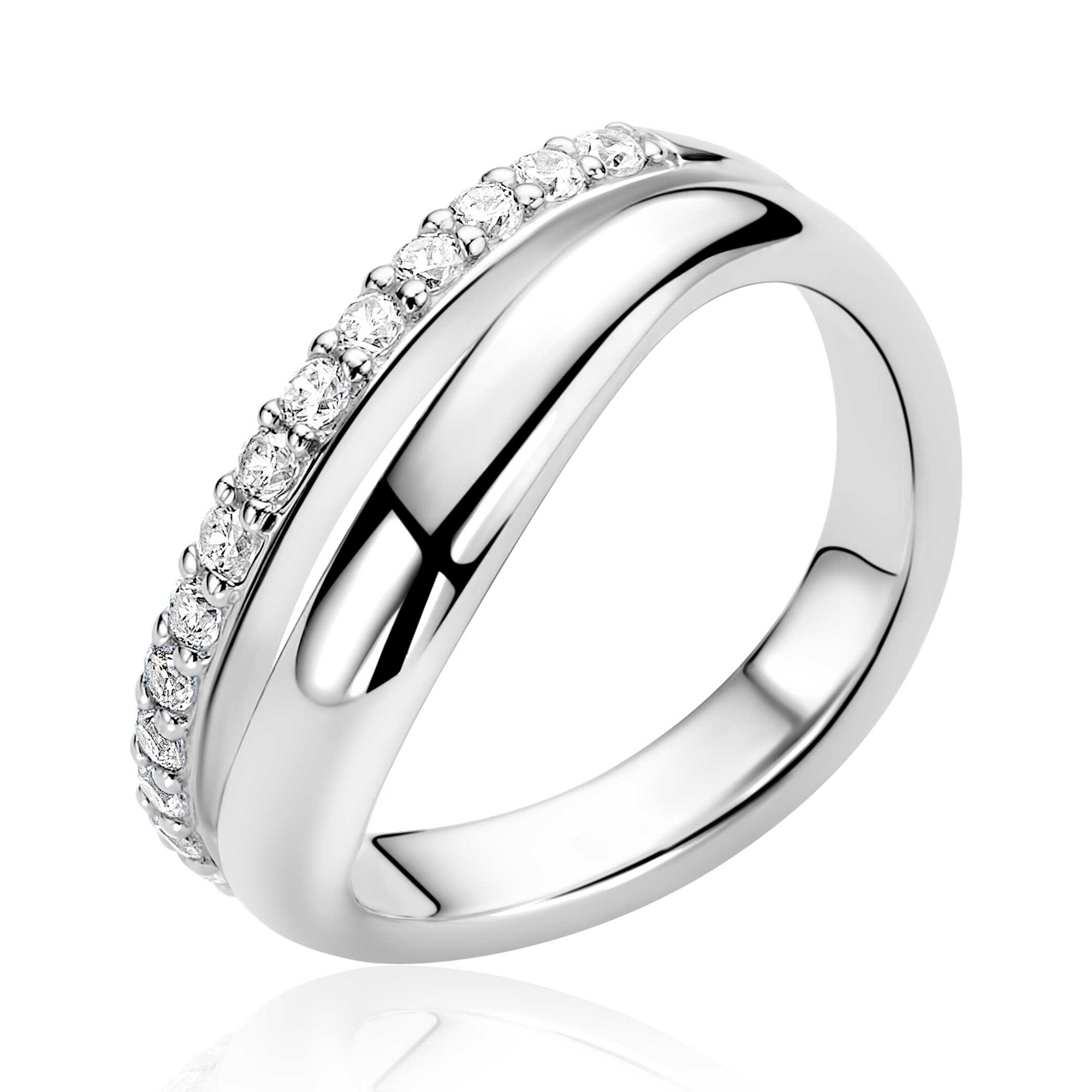 ZINZI zilveren multi-look ring met brede gladde band en band bezet met witte zirkonia's ZIR2902