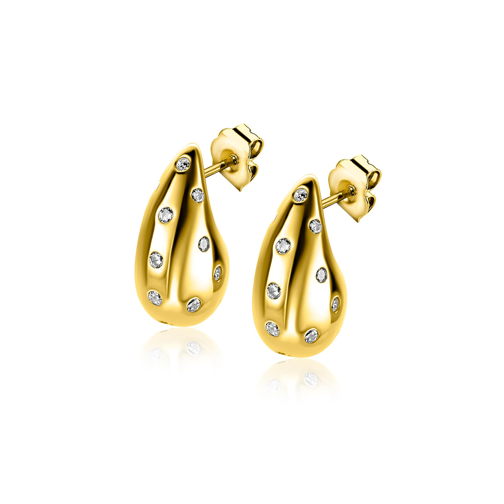 17mm ZINZI gold plated zilveren oorstekers in druppelvorm met witte zirkonia's ZIO2708Y